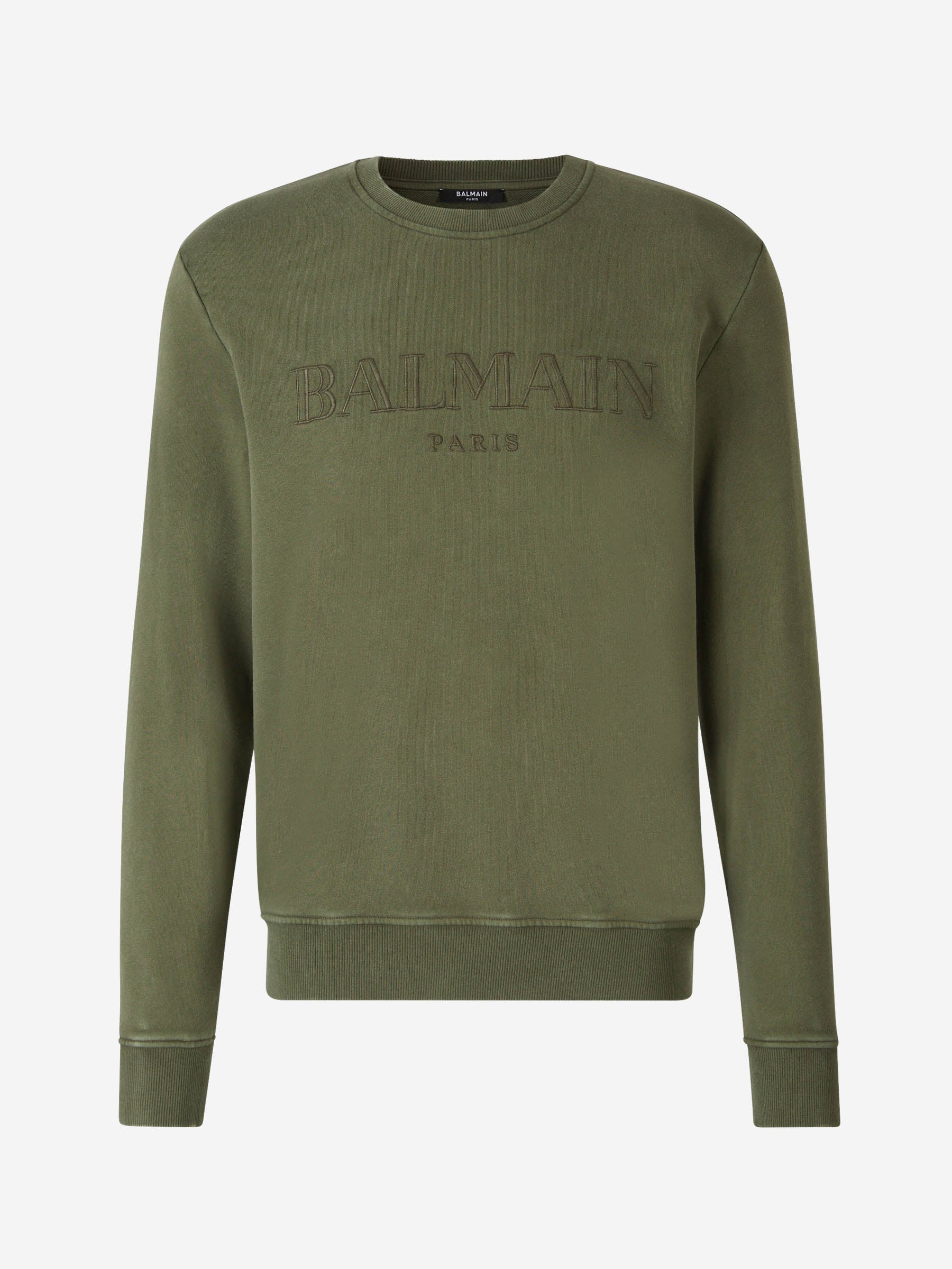 Outlet online Balmain Hombre Sudadera Sin Capucha Logo Algodón color Verde Menta sku 545-001570 01 - Foto 1