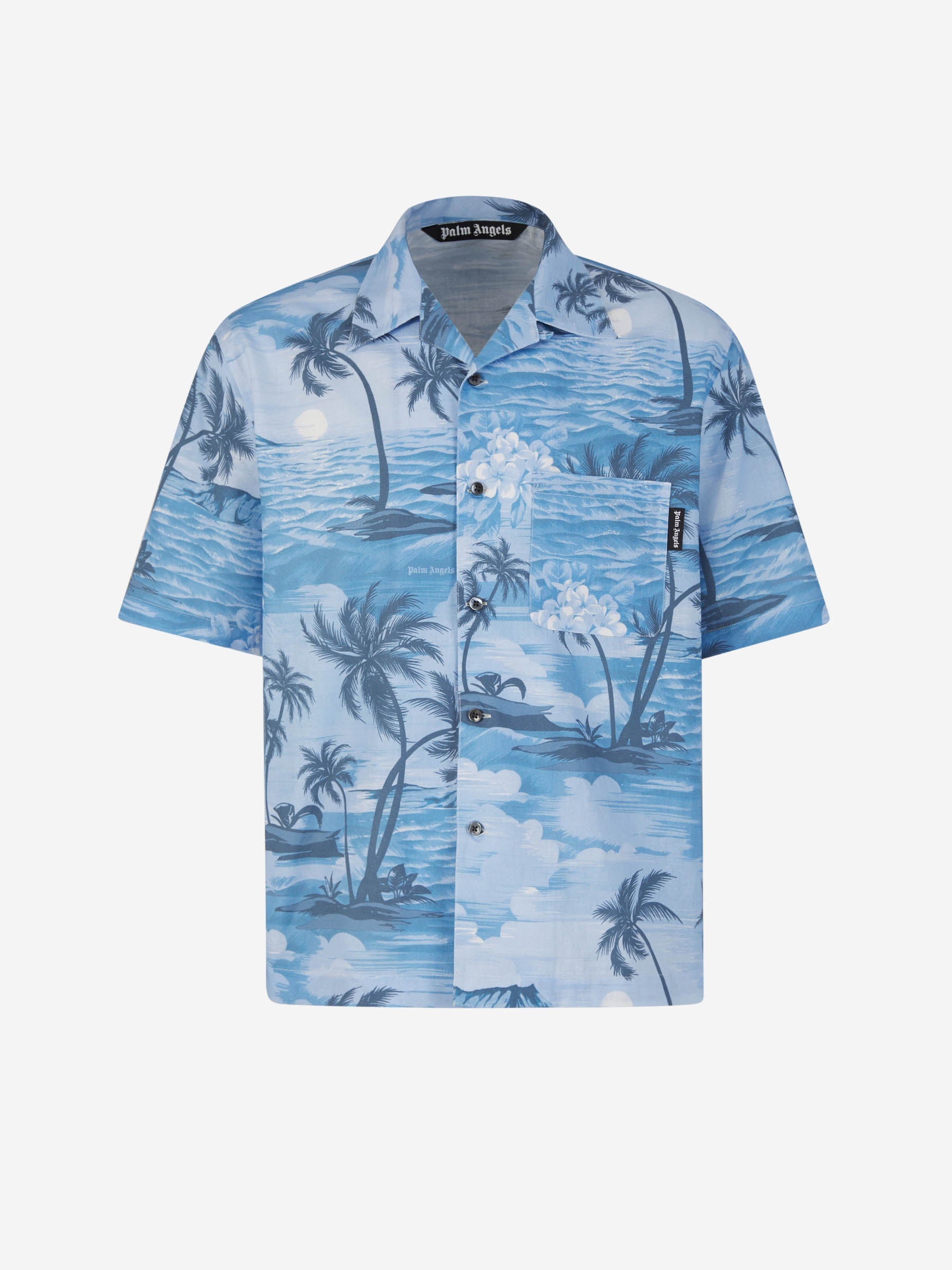 Outlet online Palm Angels Hombre Camisa Motivo Sunset Lino color Azul sku 532-000542 01 - Foto 1