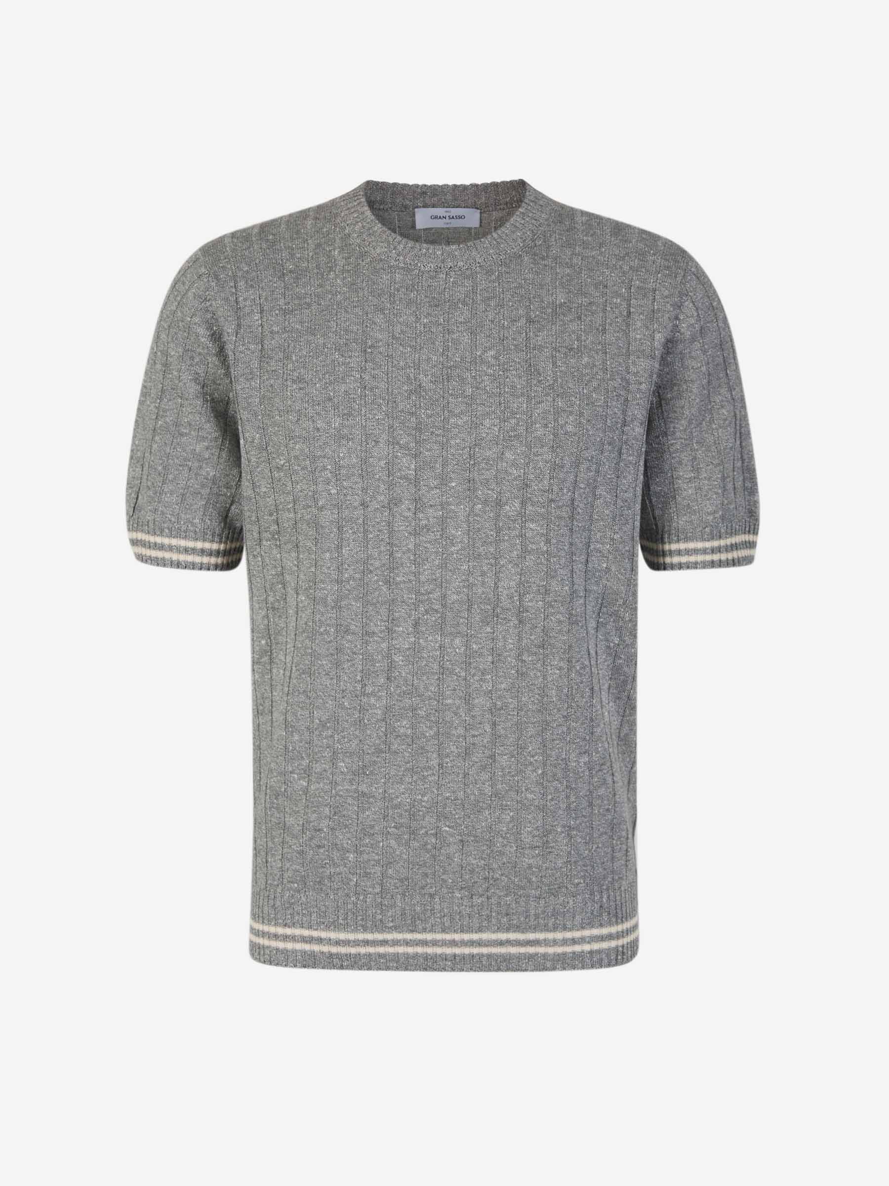Outlet online Gran Sasso Hombre Camiseta Punto Canalé Lino color Gris Piedra sku 553-003705 01 - Foto 1