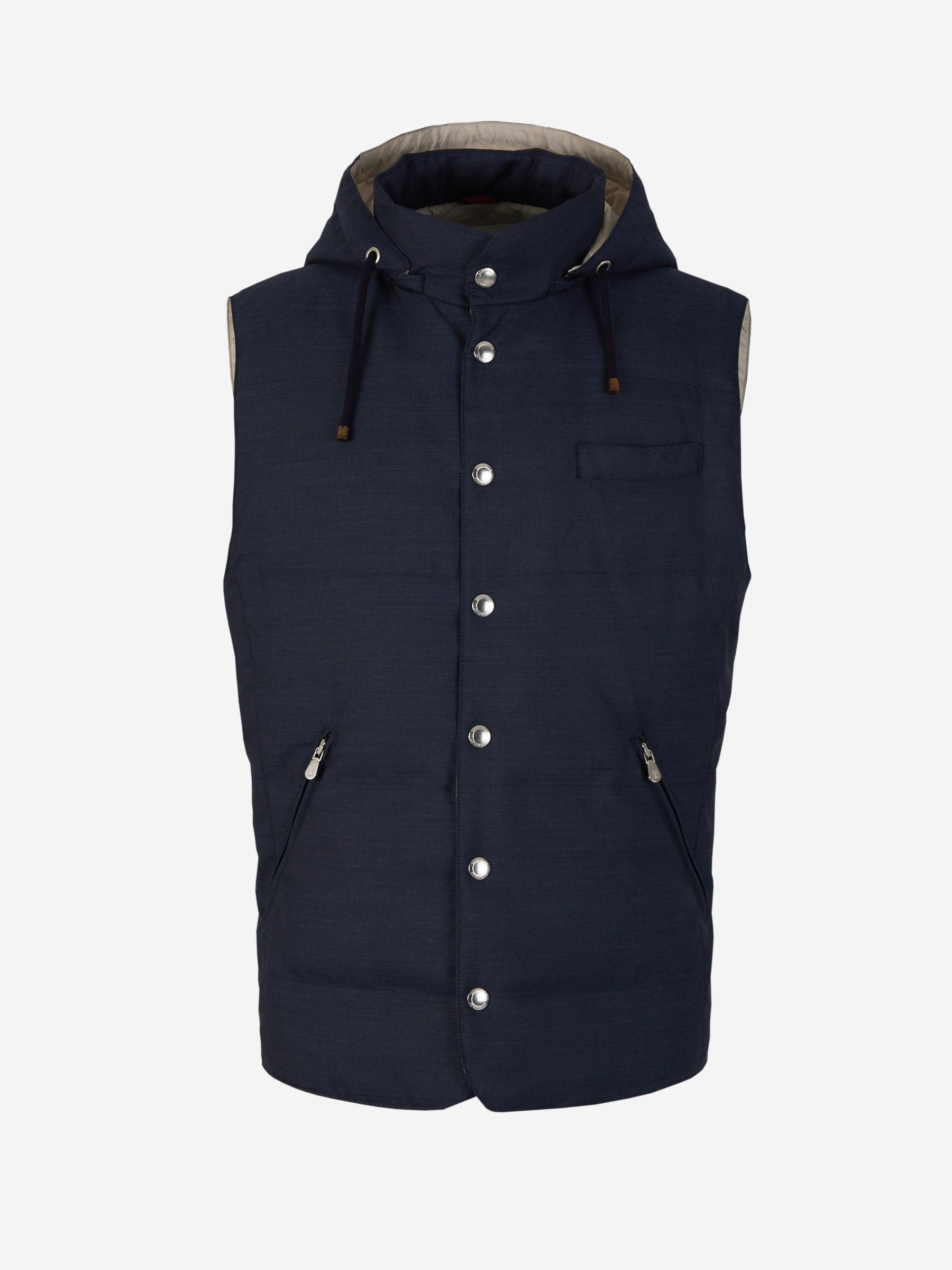 Outlet online Brunello Cucinelli Hombre Chaleco Lana Capucha color Azul Noche sku 544-000545 01 - Foto 1