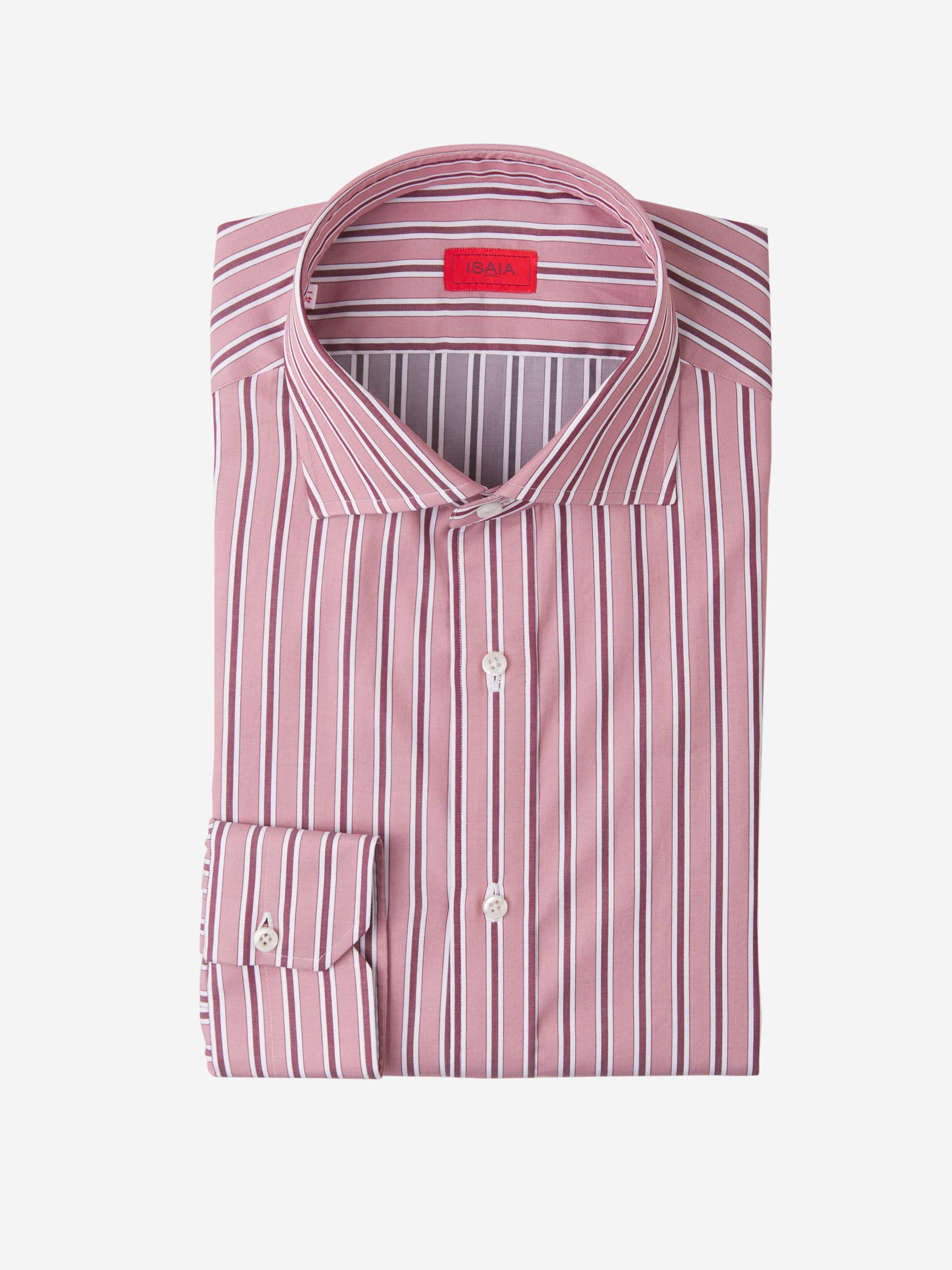 Isaia Camisa Algodón Rayas color Salmon sku 401-002909 01 - Foto 1