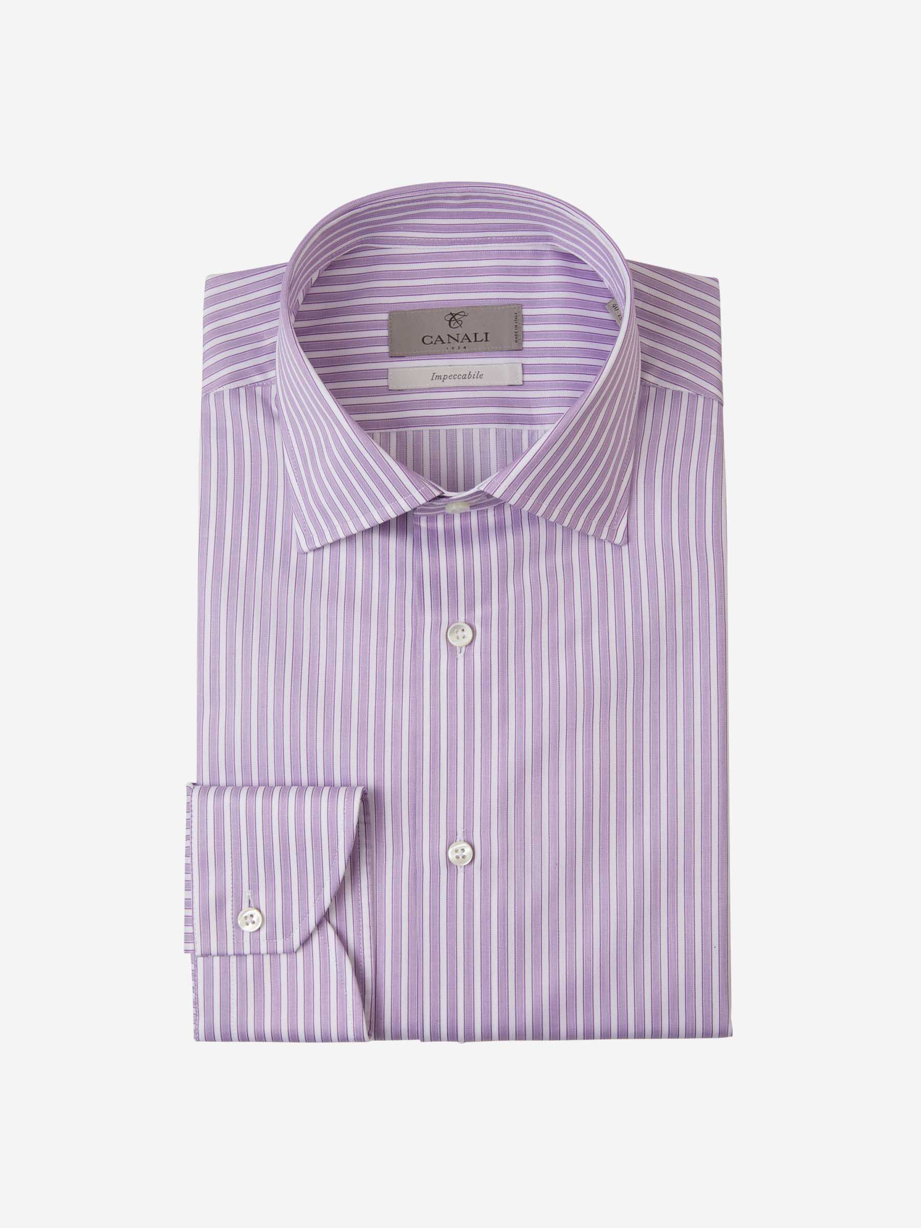 Outlet online Canali Hombre Camisa Motivo Rayas color Lila sku 401-003055 02 - Foto 3