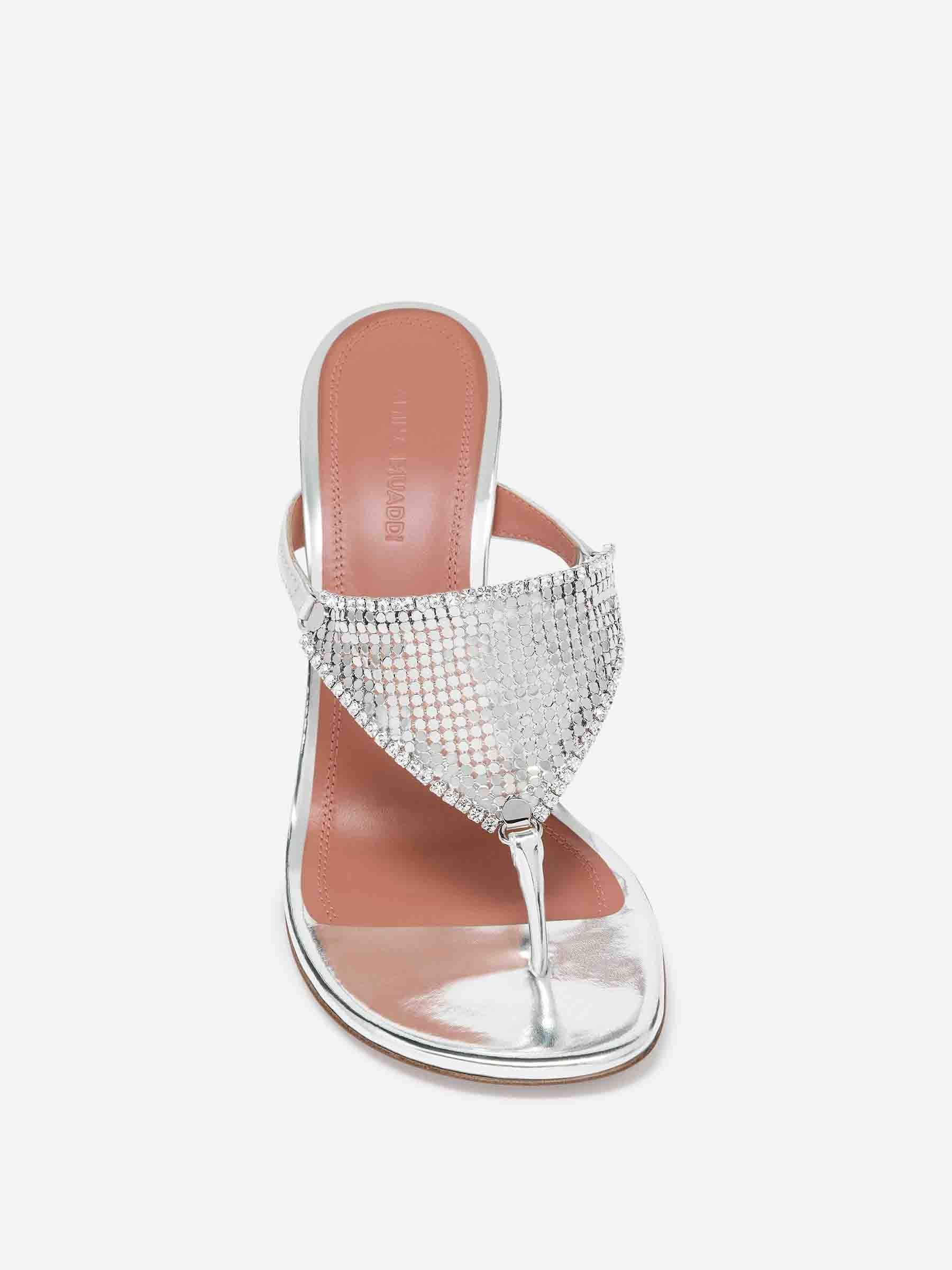 Outlet online Amina Muaddi Mujer Sandalias Tacón Cameron color Plateado sku 800-005316 01 - Foto 2