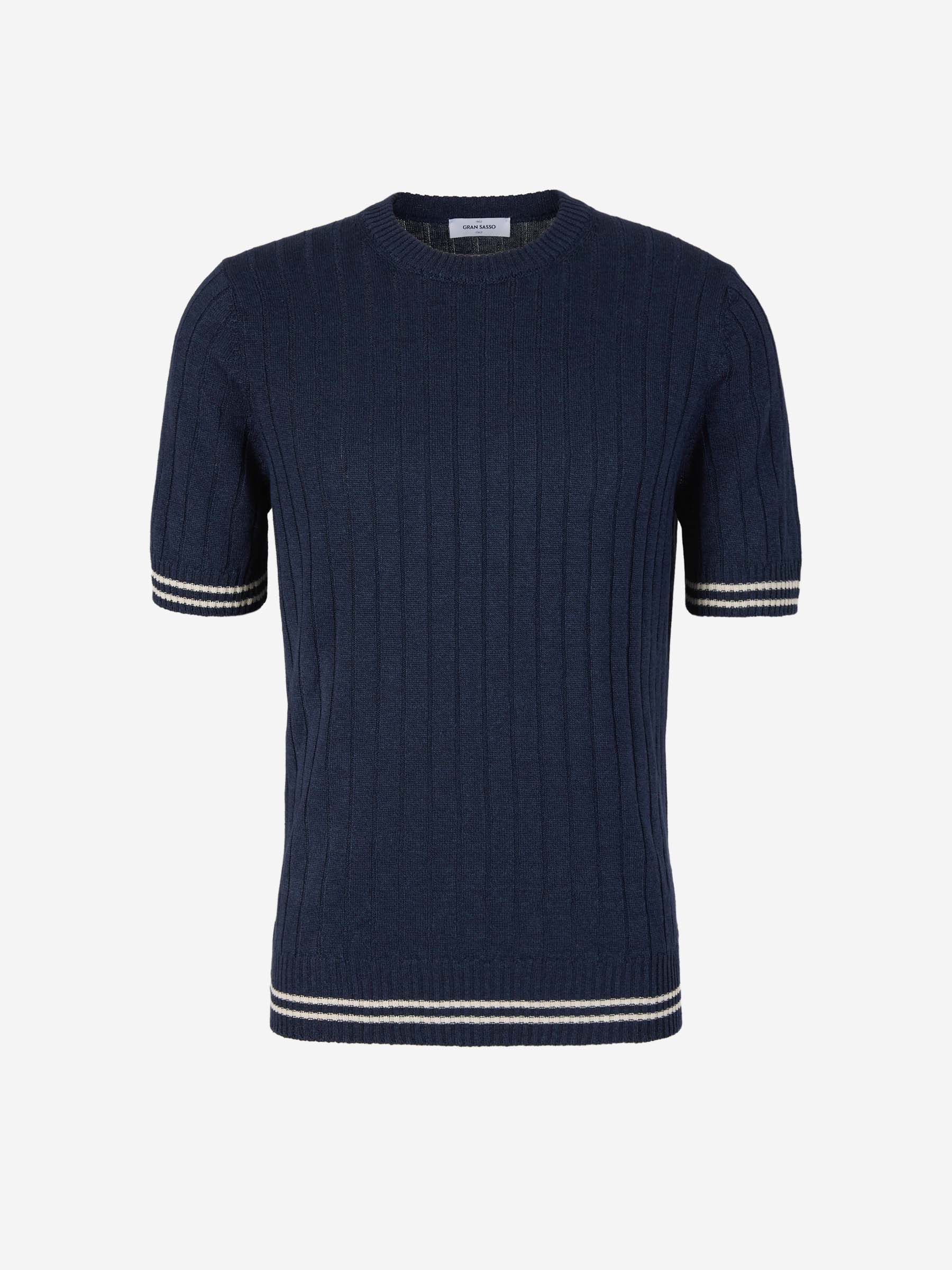 Outlet online Gran Sasso Hombre Camiseta Punto Canalé Lino color Azul Marino sku 553-003705 02 - Foto 1