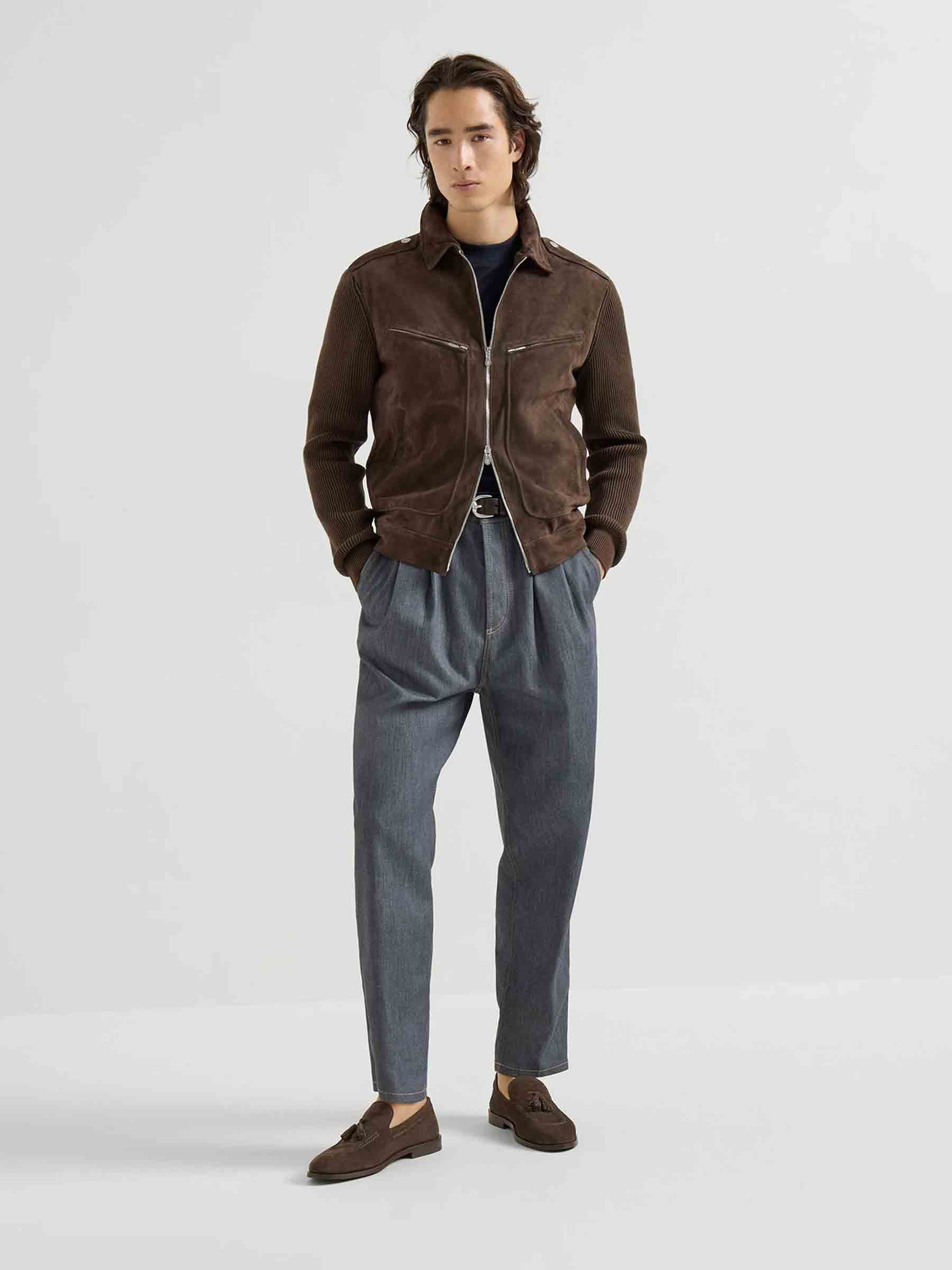 Outlet online Brunello Cucinelli Hombre Chaqueta Piel Ante color Marrón Oscuro sku 511-000643 01 - Foto 2
