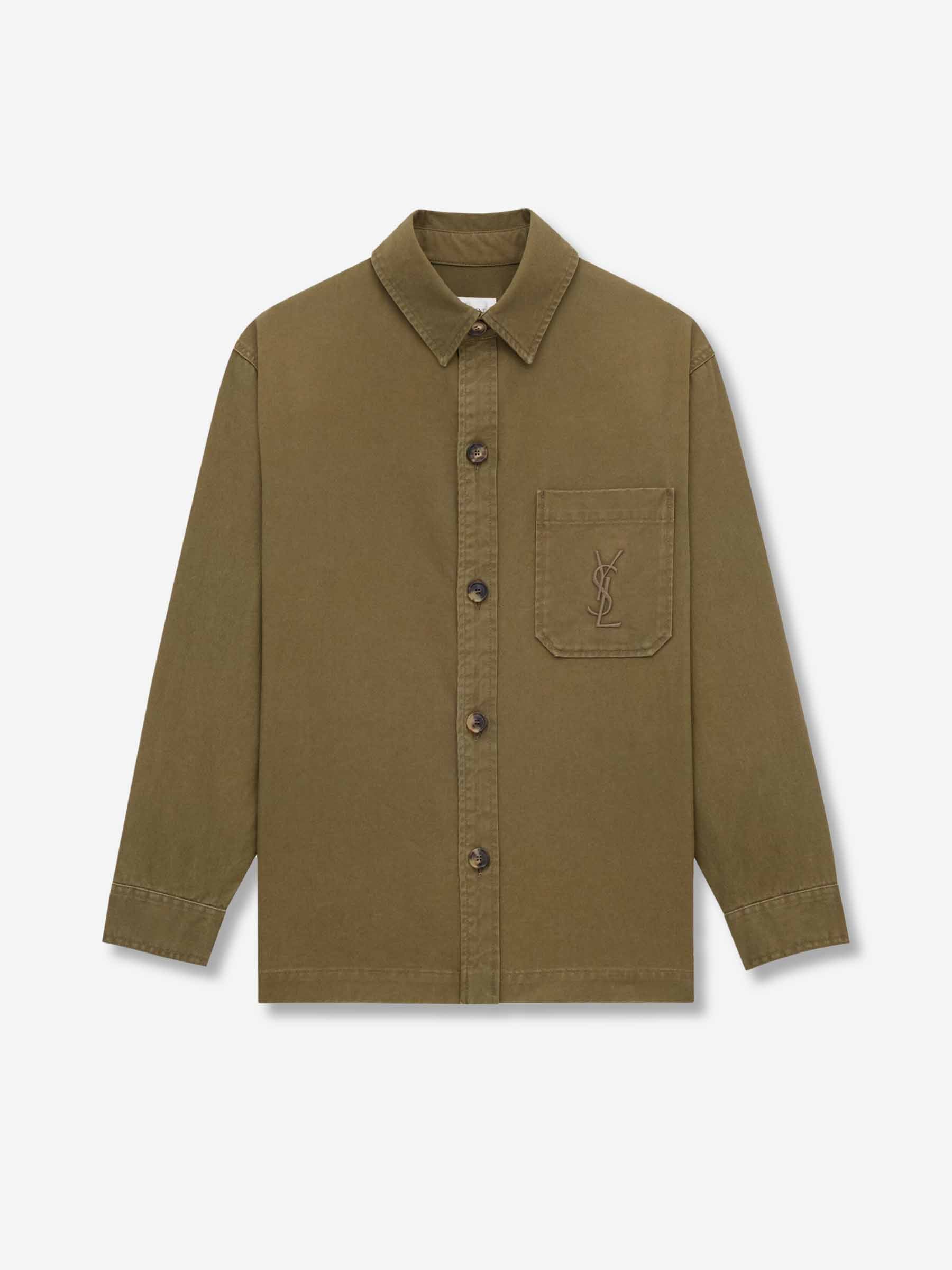 Outlet online Saint Laurent Hombre Sobrecamisa Cassandre de gabardina color Verde Militar sku 513-000097 01 - Foto 1