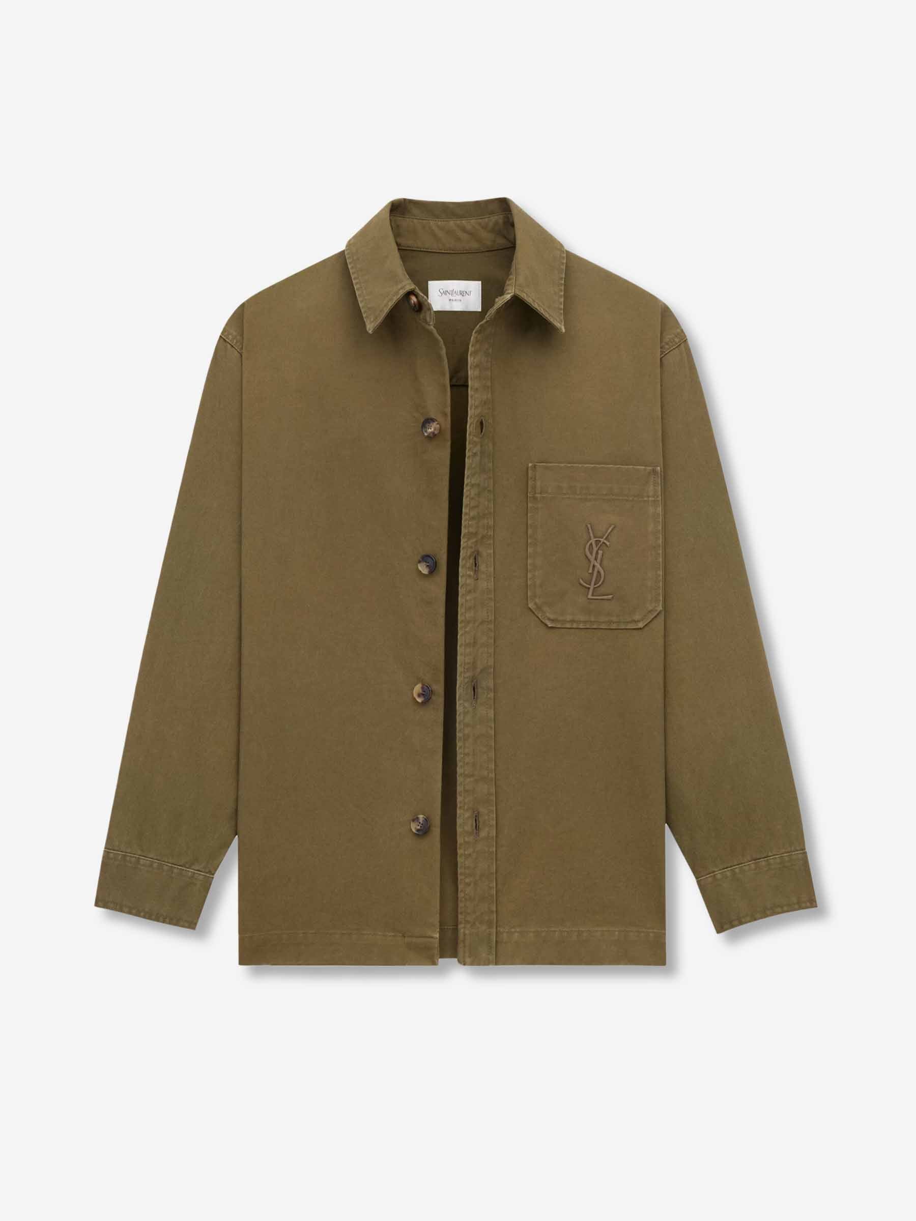Outlet online Saint Laurent Hombre Sobrecamisa Cassandre de gabardina color Verde Militar sku 513-000097 01 - Foto 3
