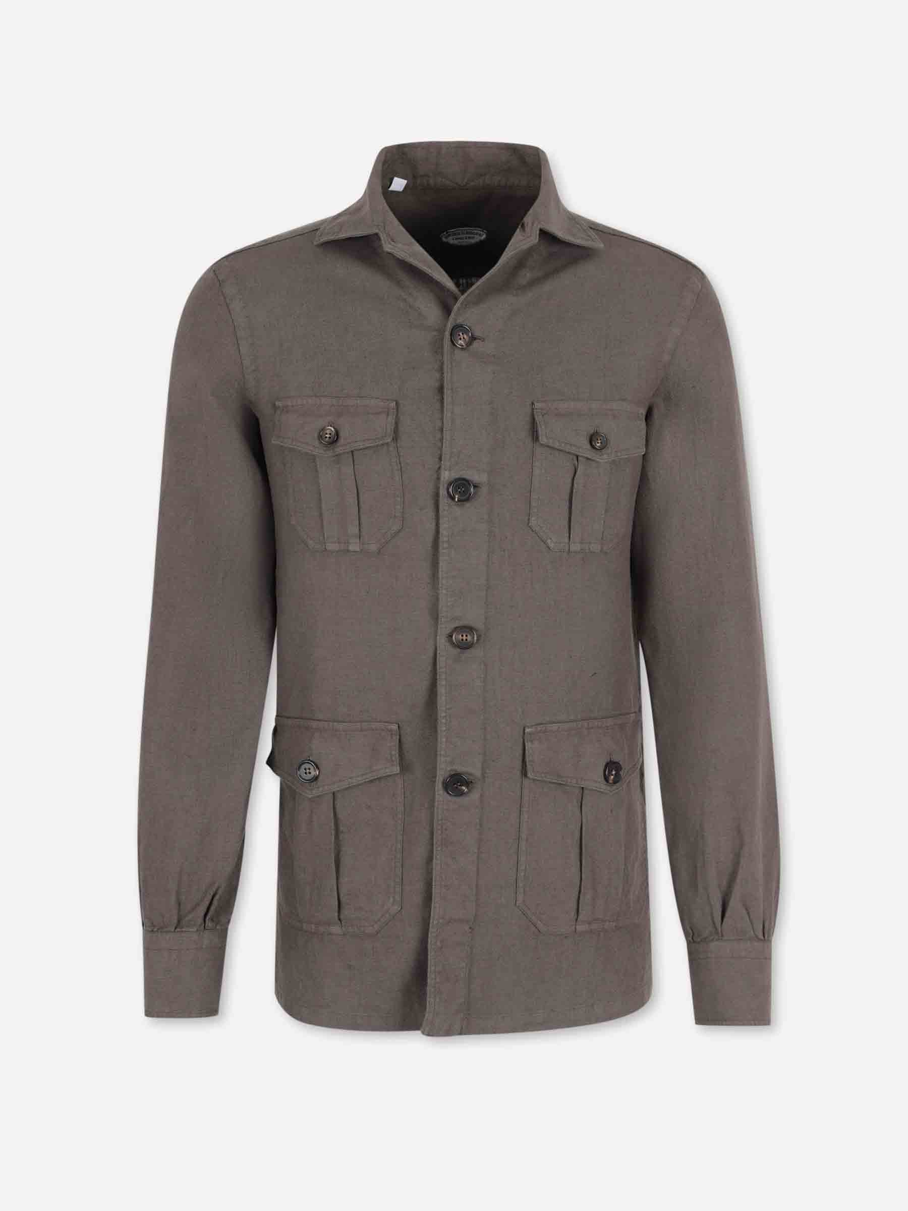 Vincenzo di Ruggiero Hombre Barcelona Camisa Lisa Lino color Marrón Oscuro sku 513-000164 04 - Foto 1