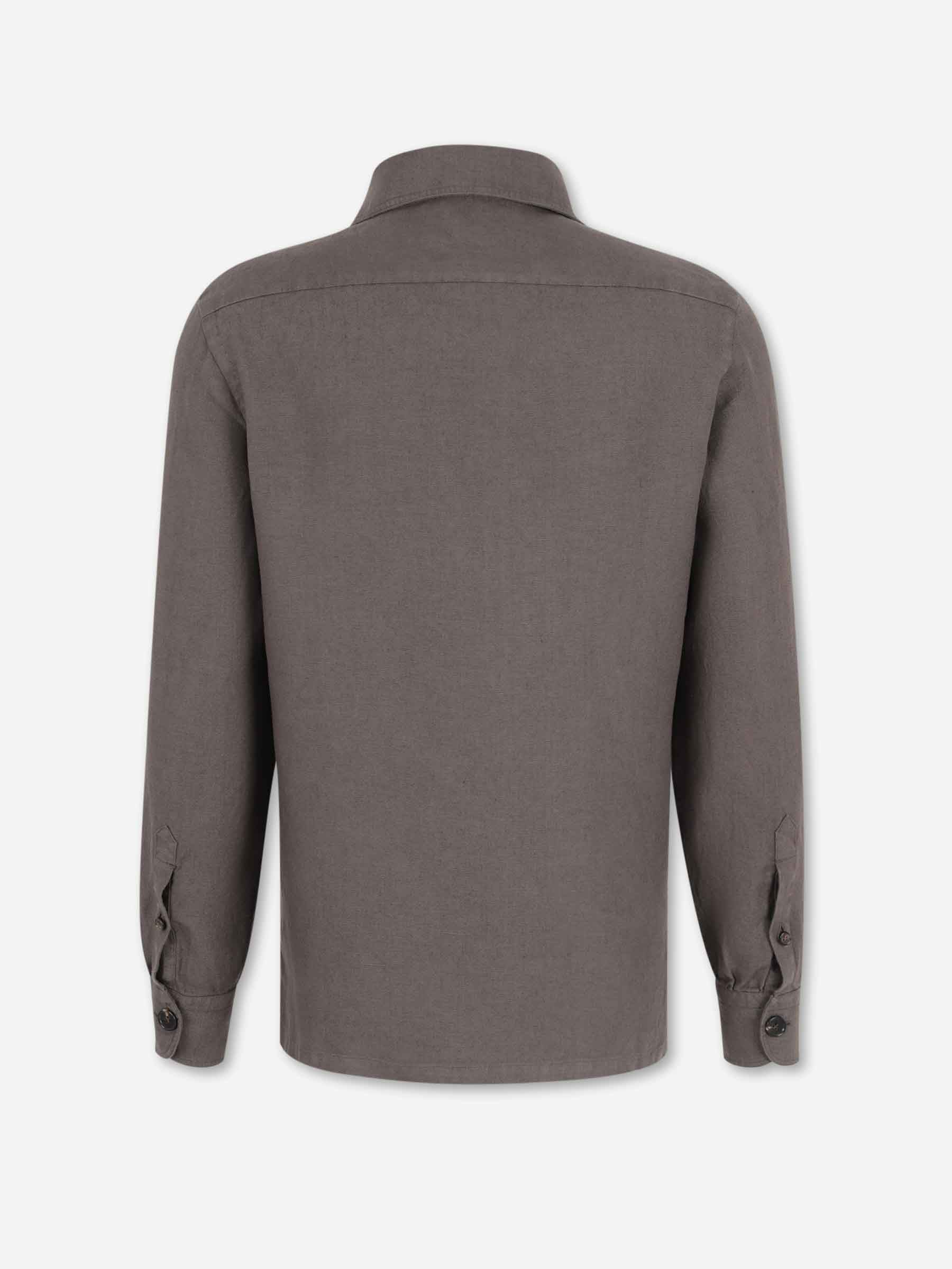 Vincenzo di Ruggiero Hombre Barcelona Camisa Lisa Lino color Marrón Oscuro sku 513-000164 04 - Foto 2