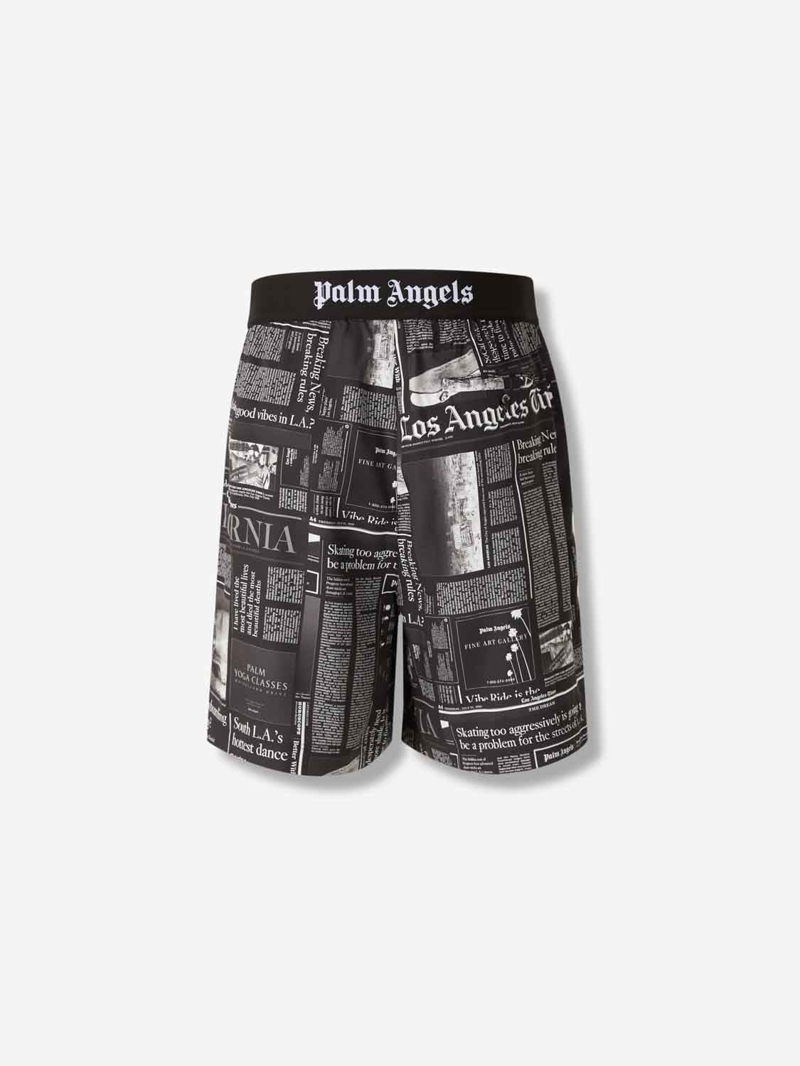 Outlet online Palm Angels Hombre Bermudas Estampado Periódico color Negro sku 523-001205 01 - Foto 3