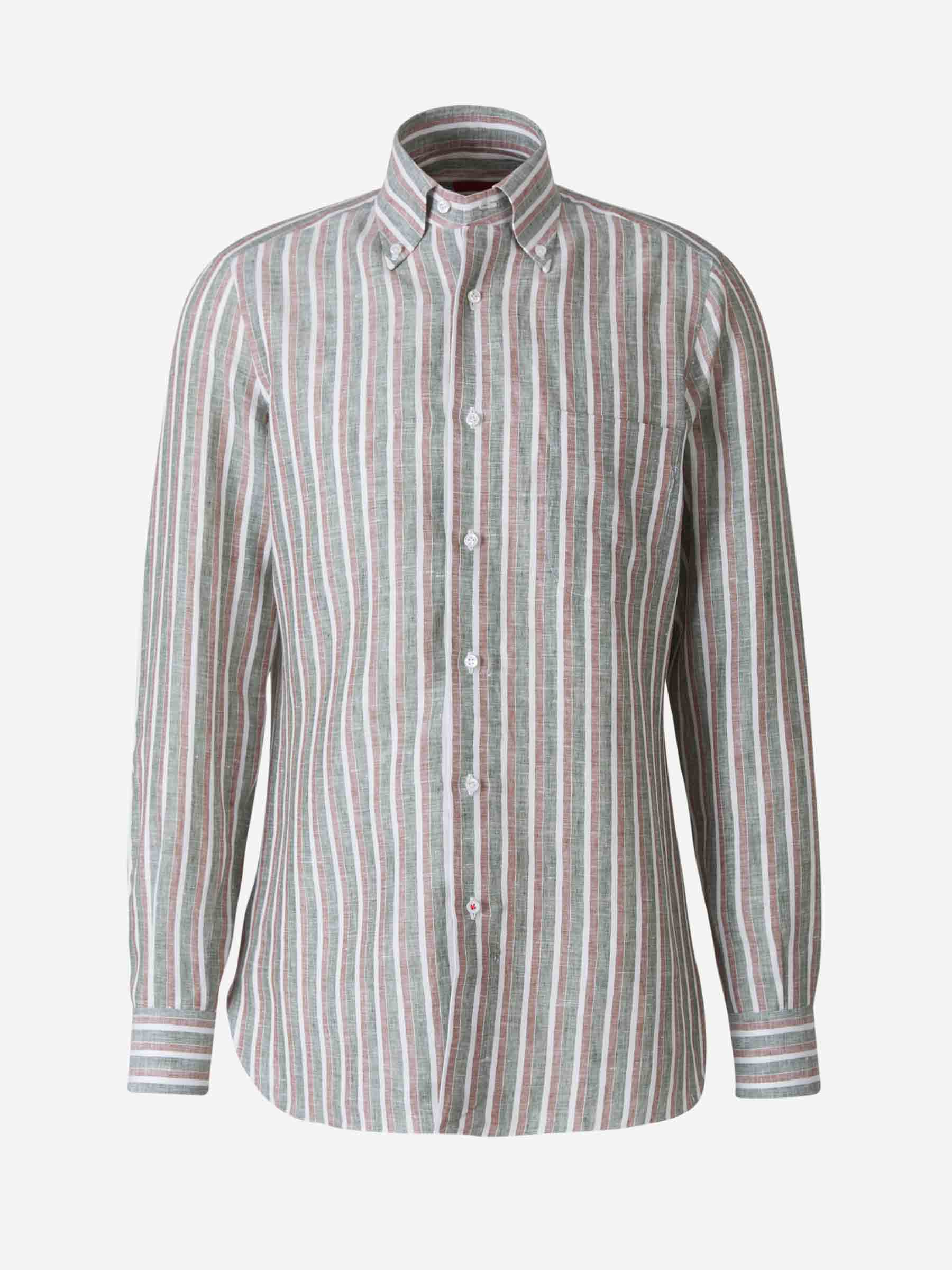 Outlet online Isaia Hombre Camisa Lino Rayas color Verde Militar sku 531-005506 01 - Foto 1