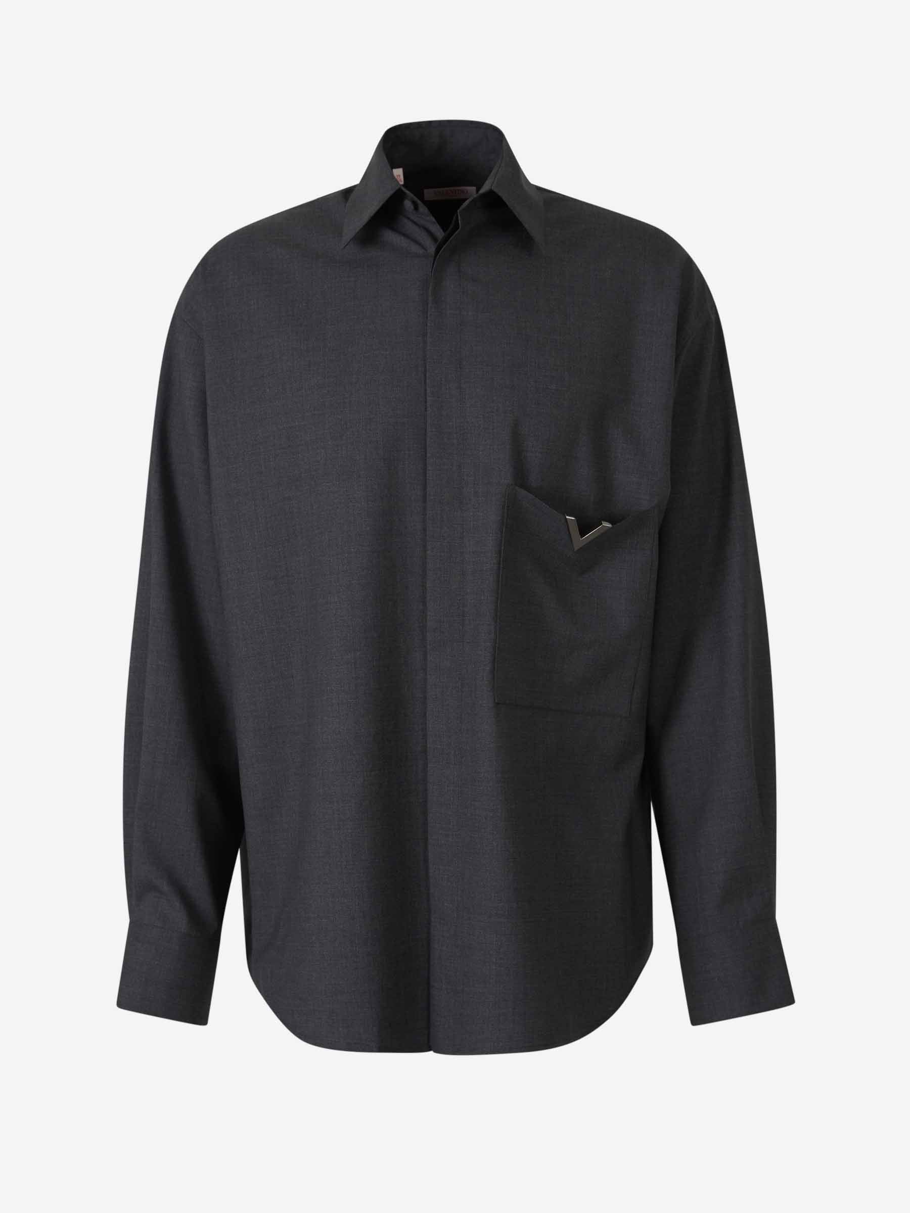 Valentino Hombre Barcelona Camisa Lana Logo color Gris Antracita sku 531-006296 01 - Foto 1