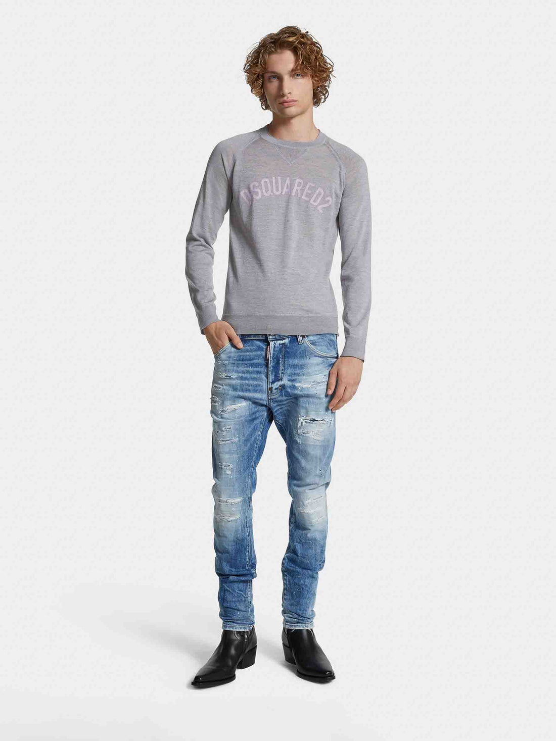 Outlet online Dsquared2 Hombre Jersey Logo Lana color Gris Piedra sku 542-002465 01 - Foto 2