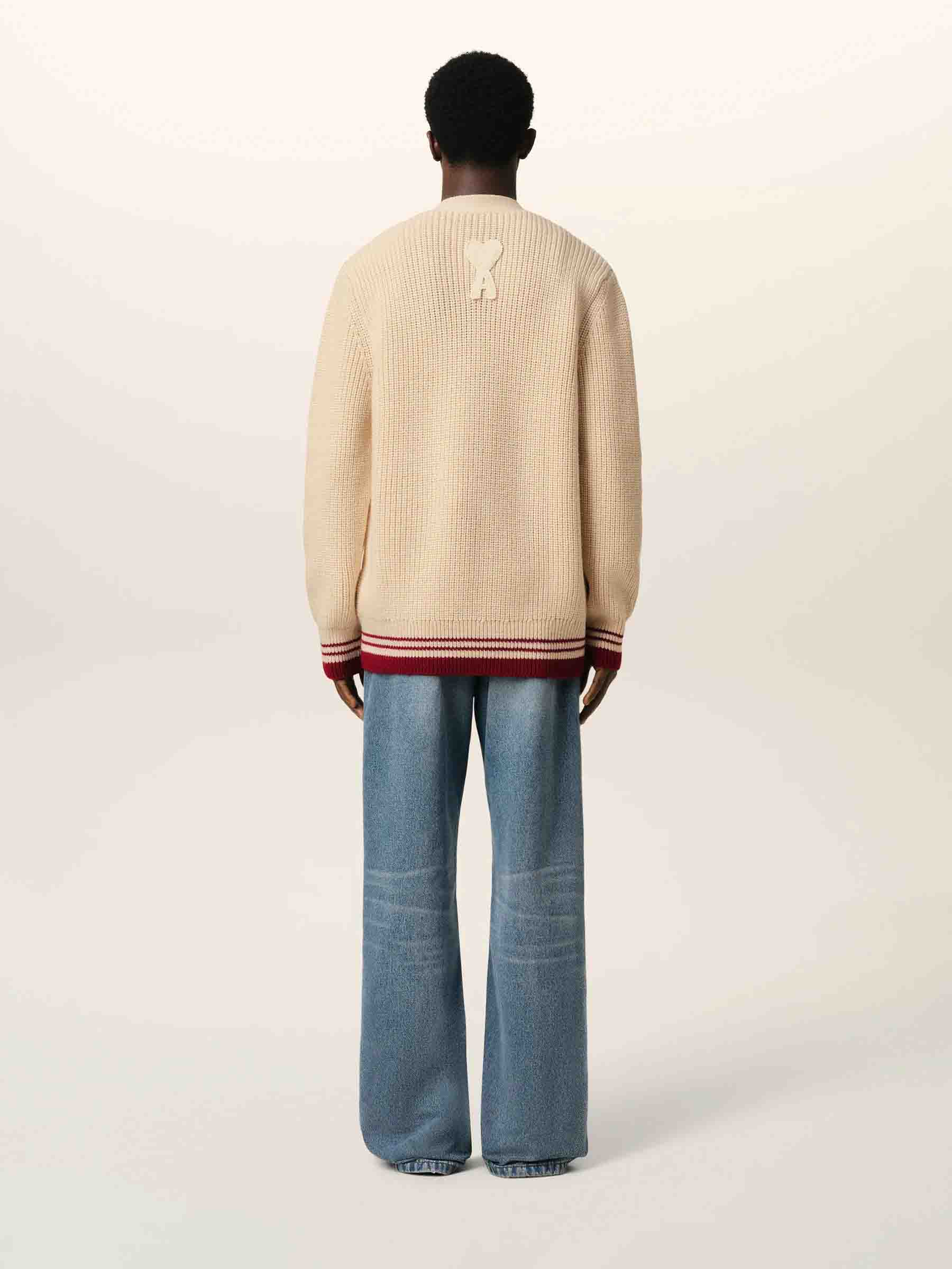 Ami Paris Hombre Barcelona Cárdigan Ribeteada Lana color Crema sku 543-000998 01 - Foto 3