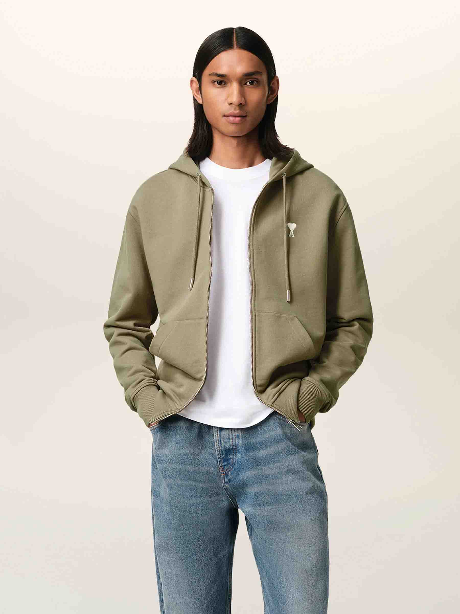 Outlet online Ami Paris Hombre Sudadera Capucha Cremallera color Verde Militar sku 545-001860 01 - Foto 3