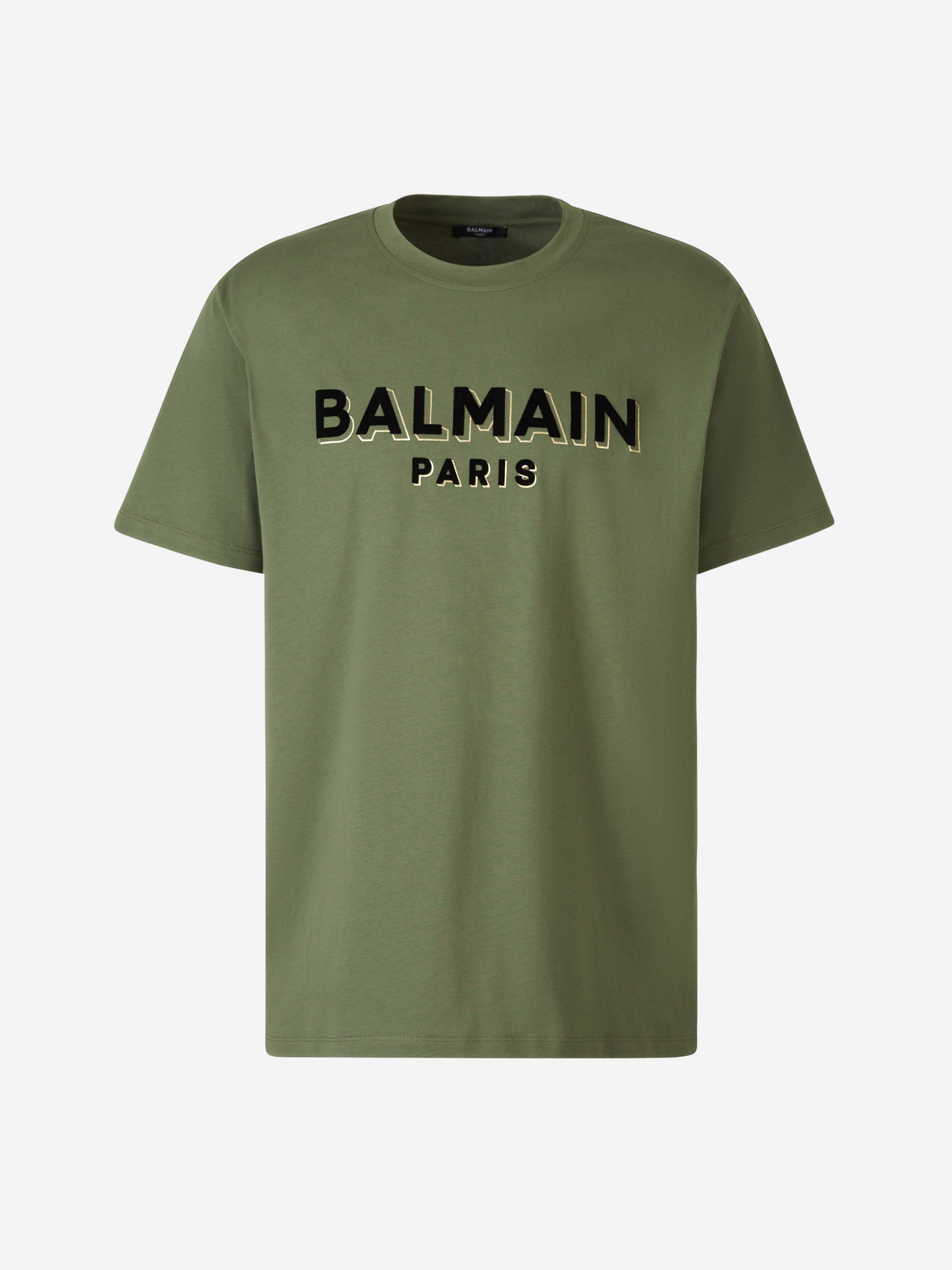 Outlet online Balmain Hombre Camiseta Logo Algodón color Verde Militar sku 553-003668 00 - Foto 1