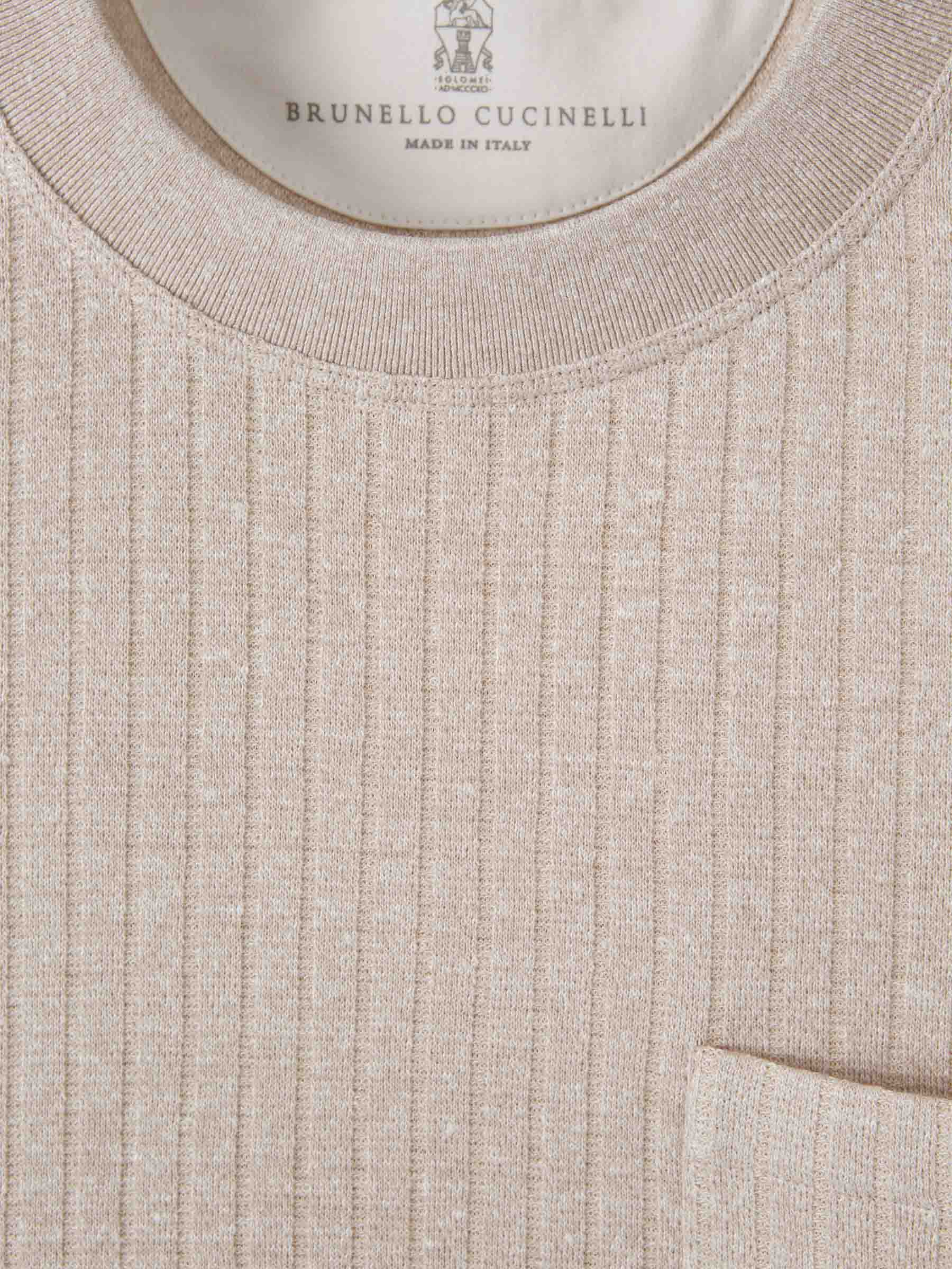 Brunello Cucinelli Hombre Barcelona Camiseta Canalé Bolsillo color Nude sku 553-004017 02 - Foto 3