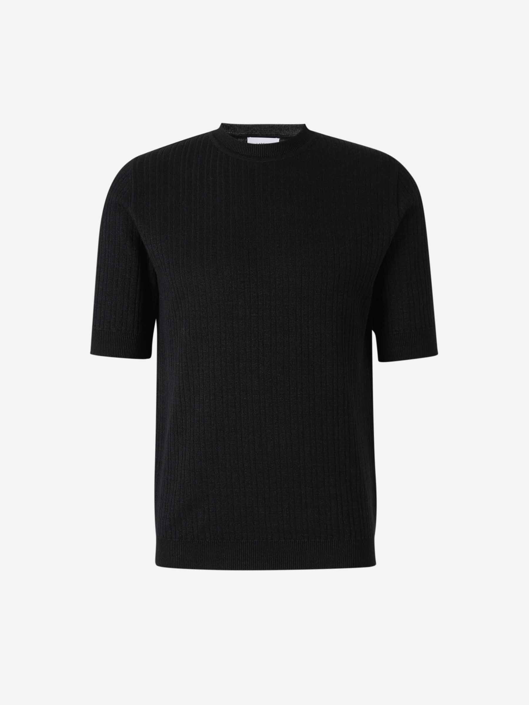Outlet online Lardini Hombre Camiseta Acanalada Lino color Negro sku 553-004066 03 - Foto 1