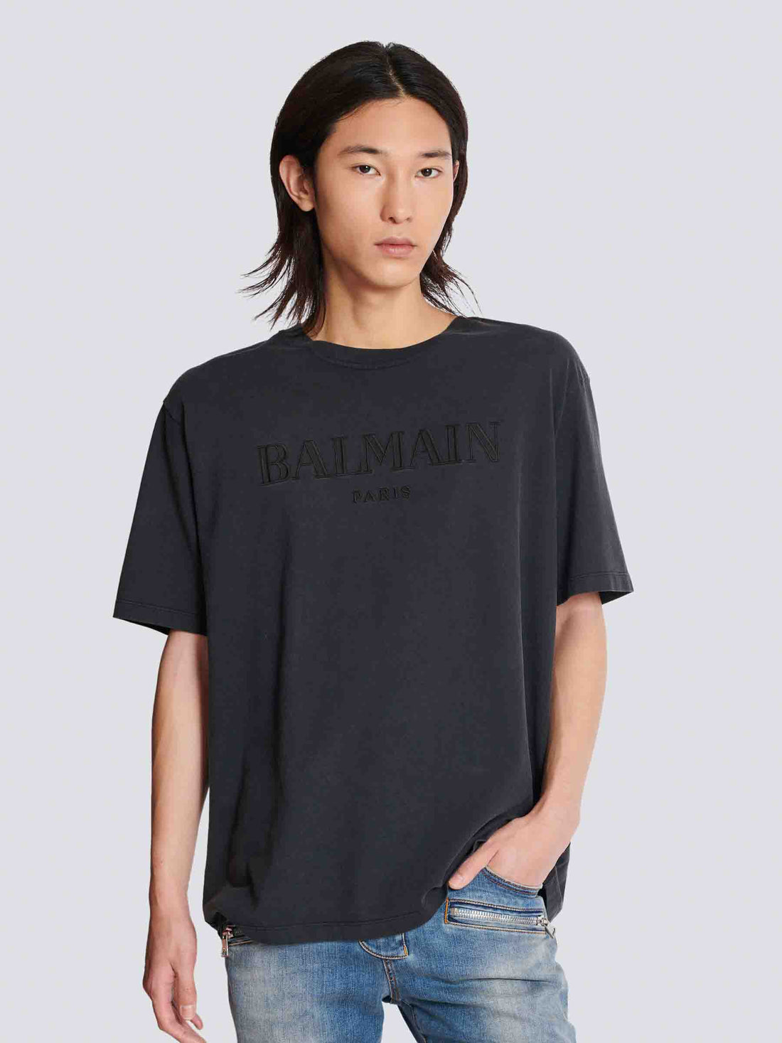Balmain Hombre Barcelona Camiseta Logo Algodón color Gris Antracita sku 553-004113 02 - Foto 2