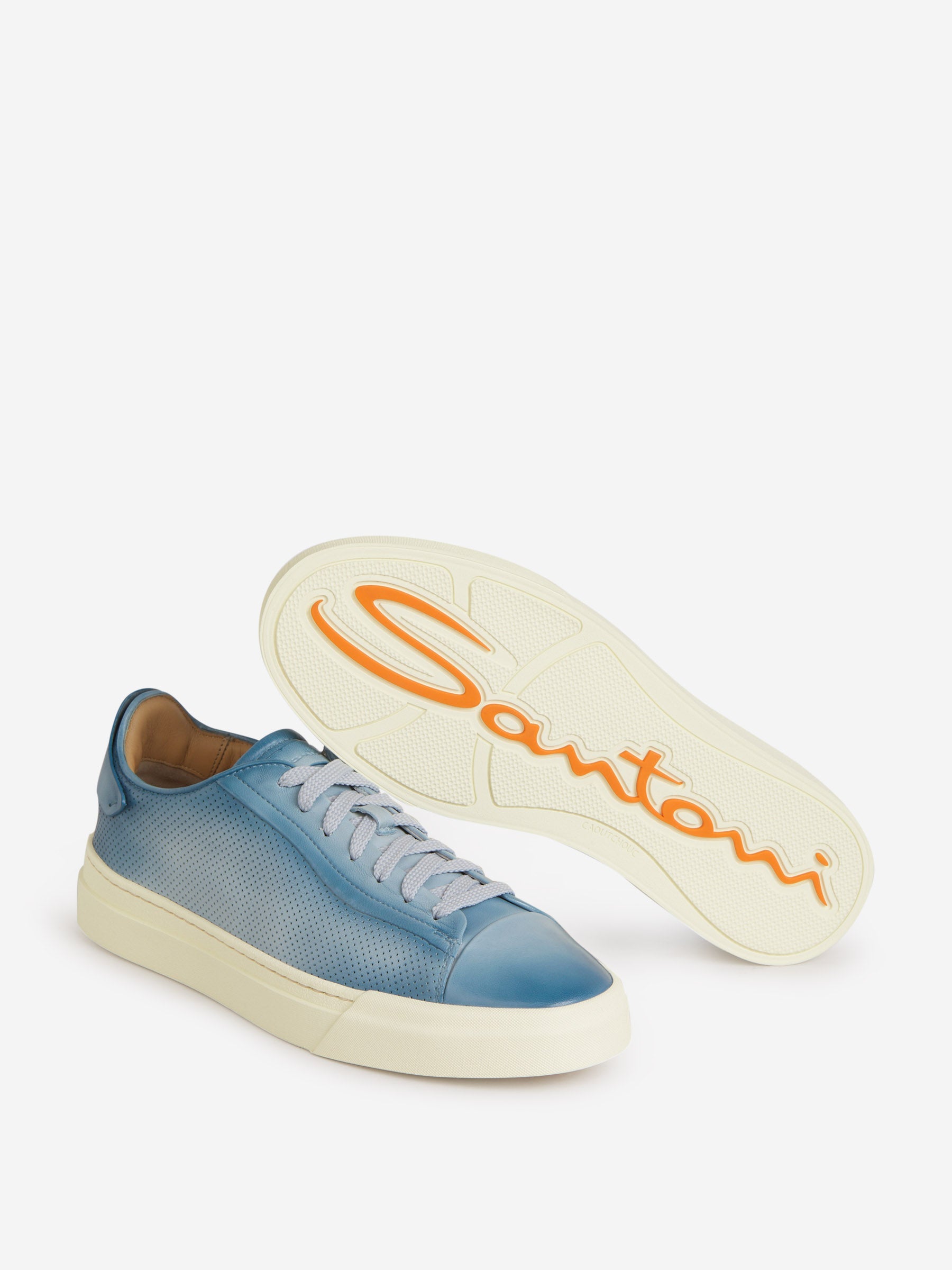 Outlet online Santoni Hombre Sneakers Perforadas Piel color Azul Cielo sku 616-002189 03 - Foto 4