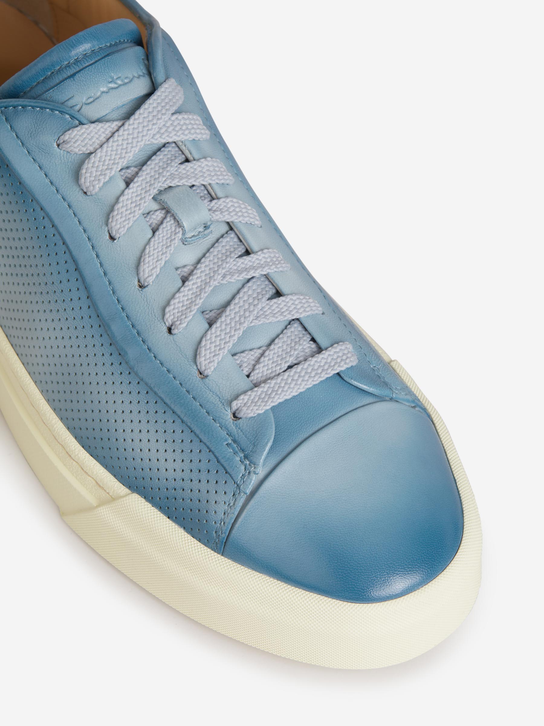 Outlet online Santoni Hombre Sneakers Perforadas Piel color Azul Cielo sku 616-002189 03 - Foto 3