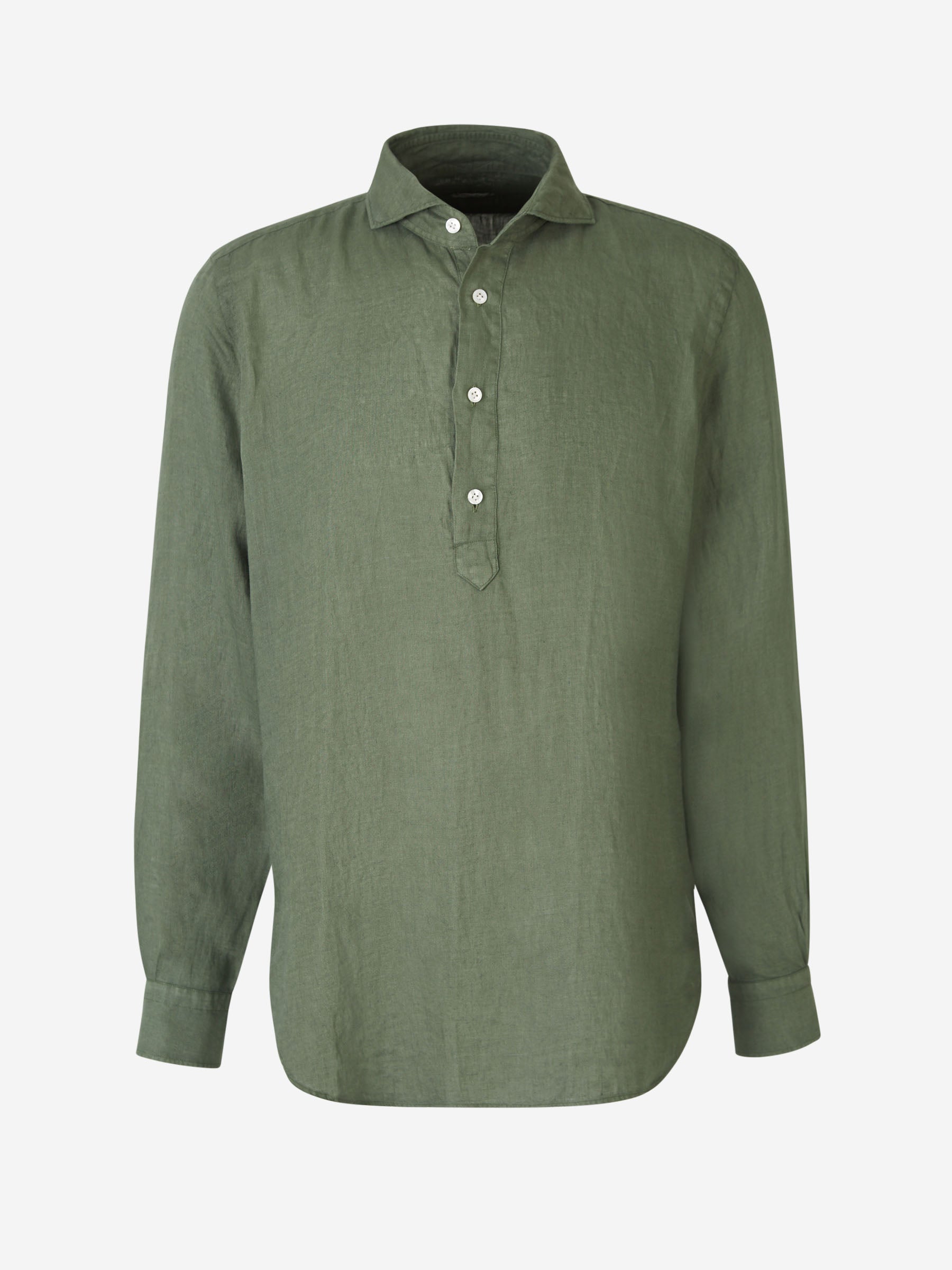 Outlet online Vincenzo di Ruggiero Hombre Camisa Lisa Lino color Verde Militar sku 531-006149 02 - Foto 1