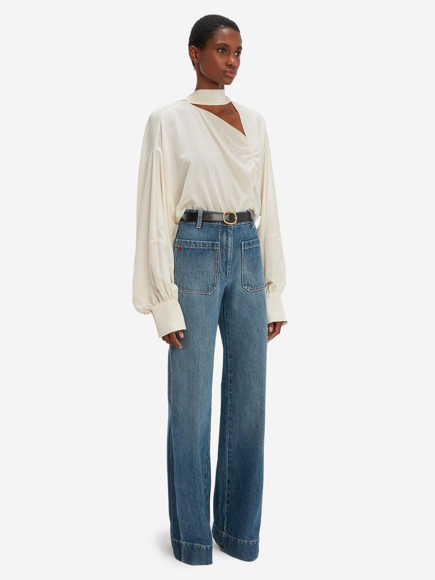 Victoria Beckham Blusa Asimétrica Seda color Crema sku 701-001828 00 - Foto 3