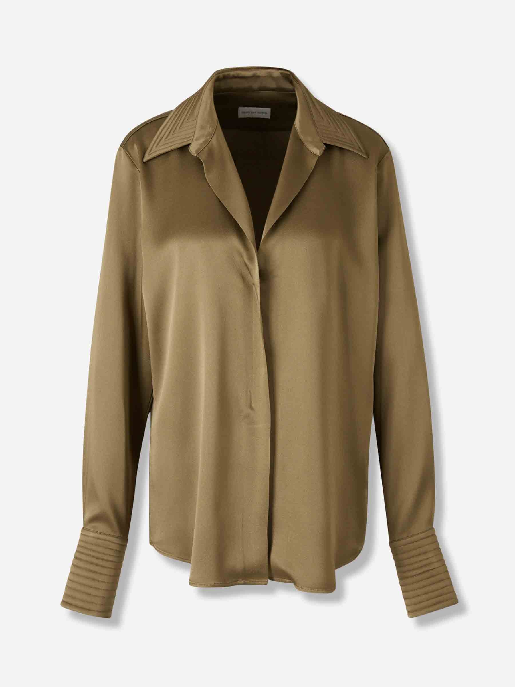 Outlet online Dries Van Noten Mujer Blusa Satinada Celinta color Verde sku 701-002314 02 - Foto 1