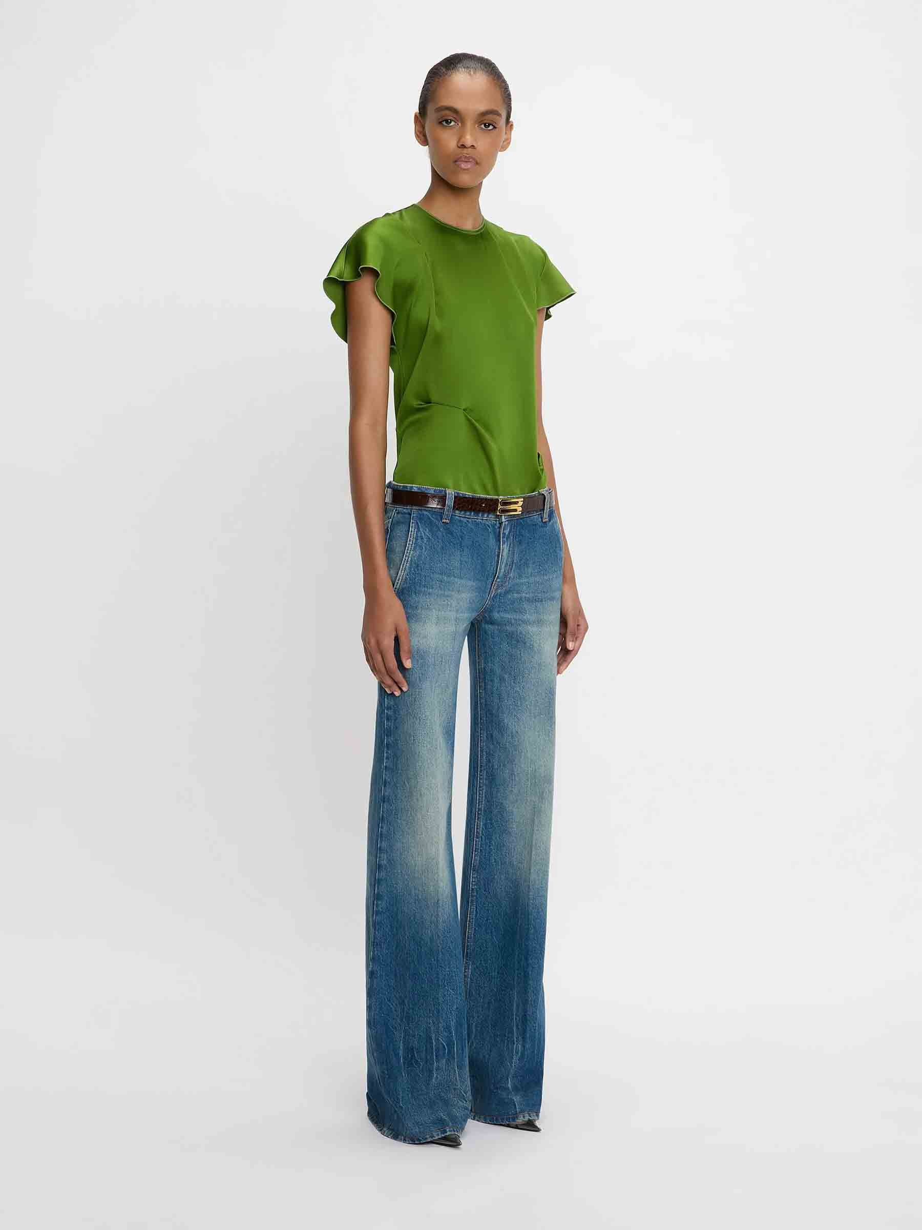Victoria Beckham Mujer Barcelona Blusa Plisado Asimétrico color Verde sku 702-000485 01 - Foto 3