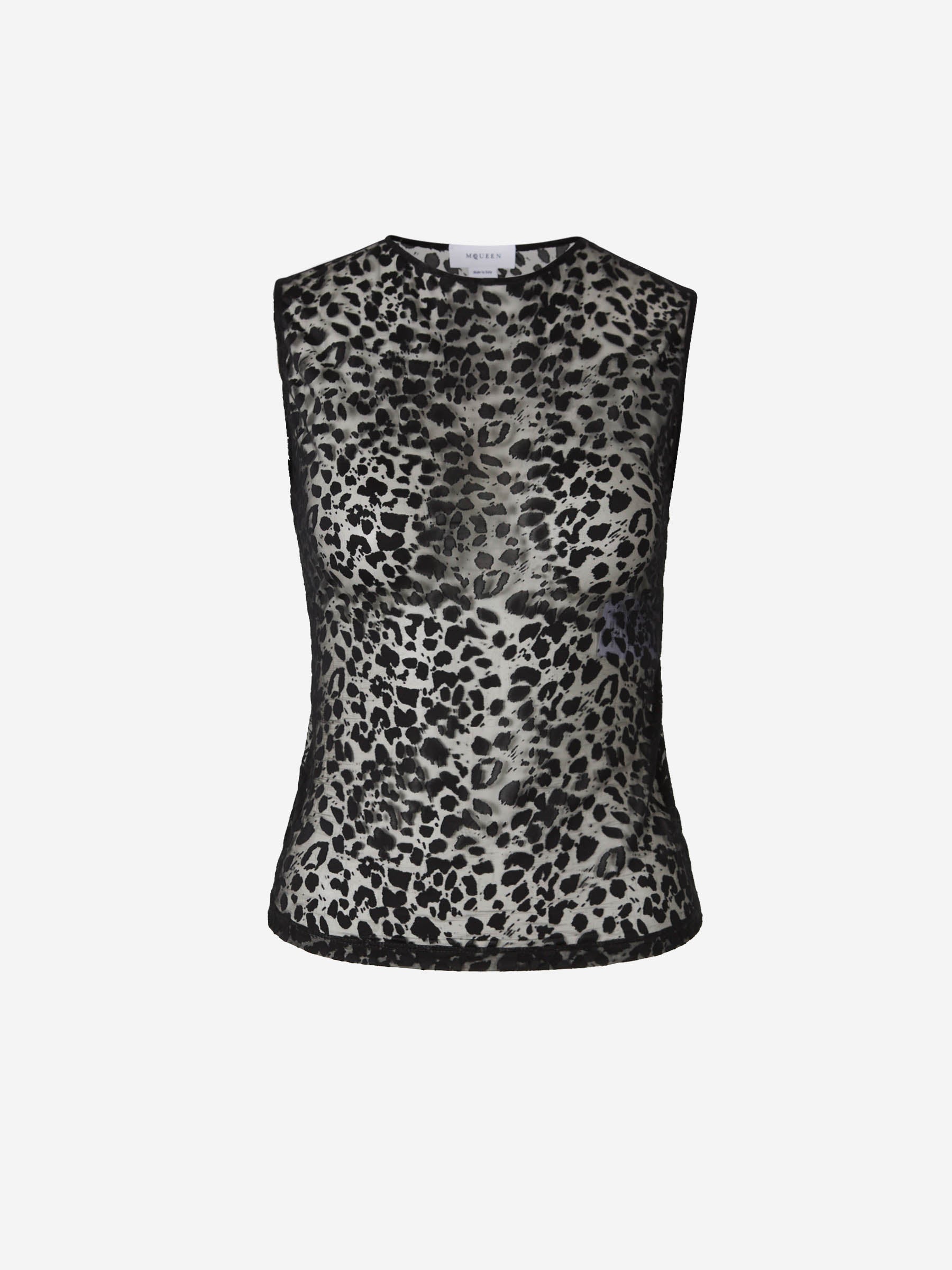 Outlet online Alexander McQueen Mujer Top Motivo Leopardo color Negro sku 703-002261 01 - Foto 1