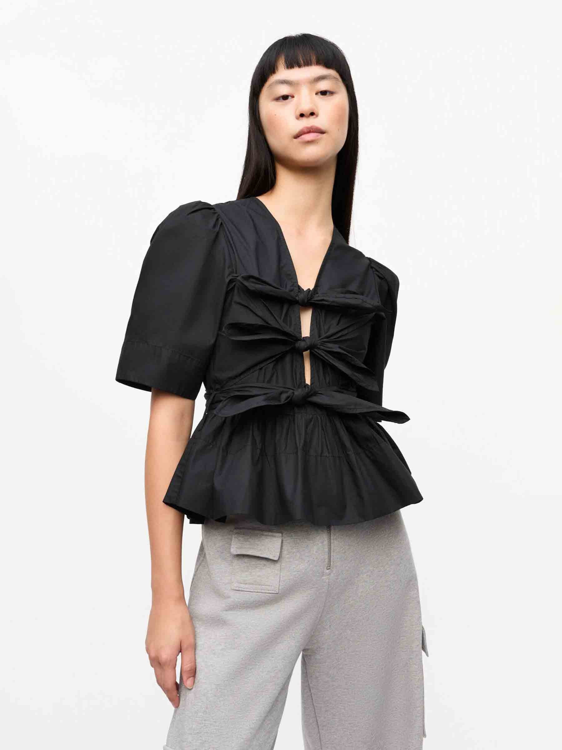 Outlet online Ganni Mujer Top Nudos Algodón color Negro sku 703-002363 01 - Foto 2