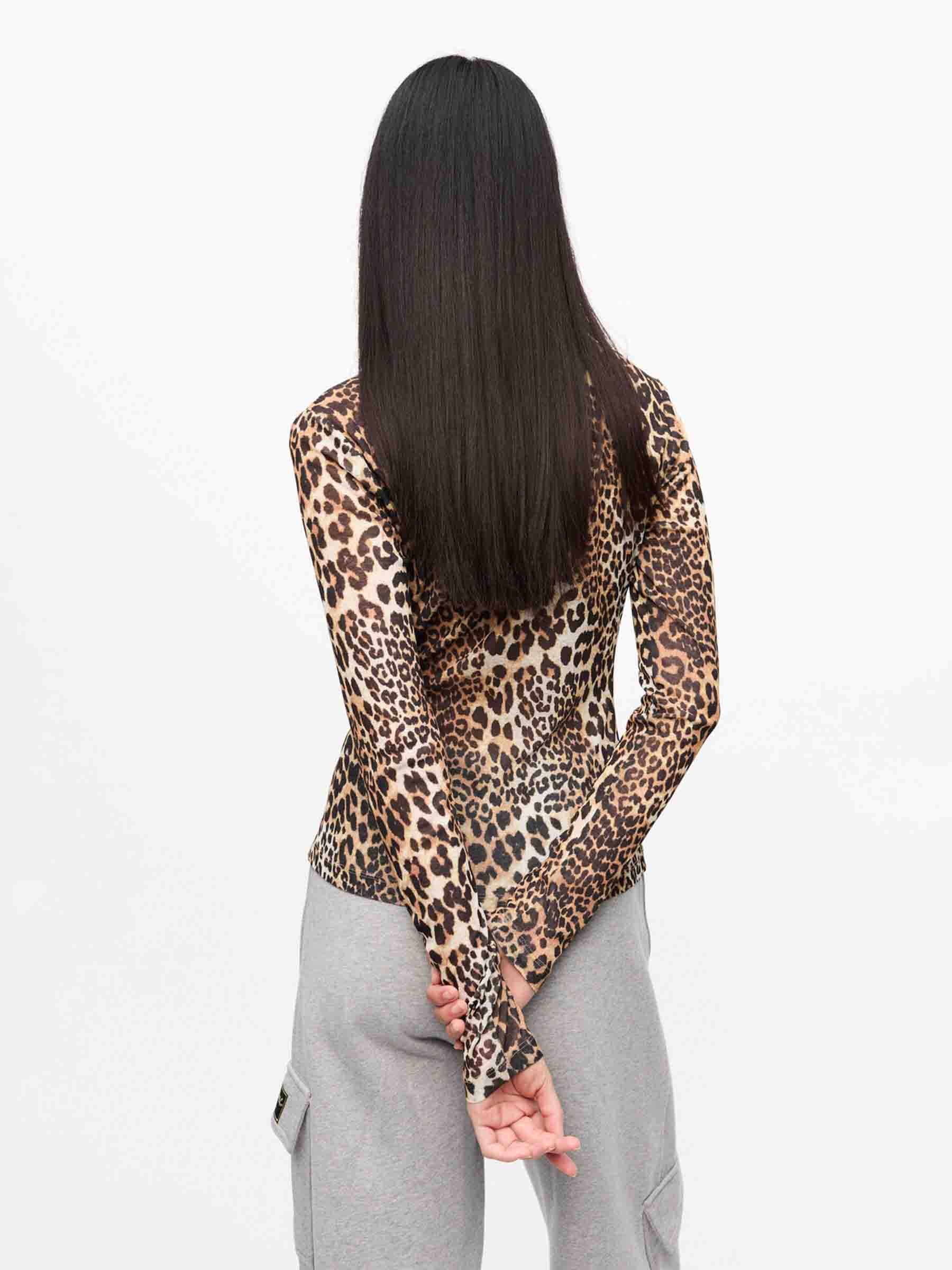 Outlet online Ganni Mujer Camiseta Mesh Estampado color Leopardo sku 703-002403 01 - Foto 4