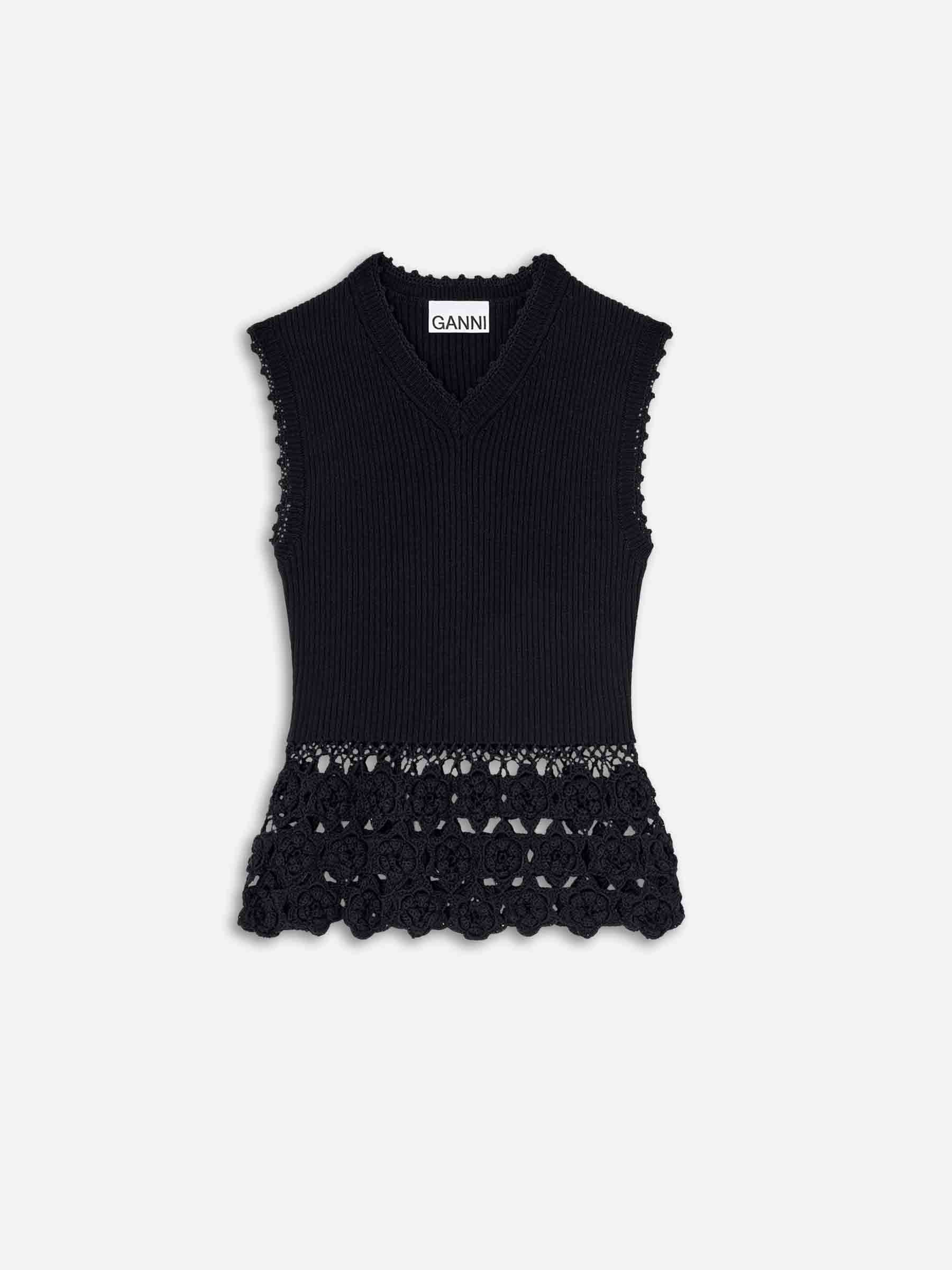 Ganni Mujer Barcelona Top Sin Mangas Con Flores de Ganchillo color Negro sku 703-002583 01 - Foto 1