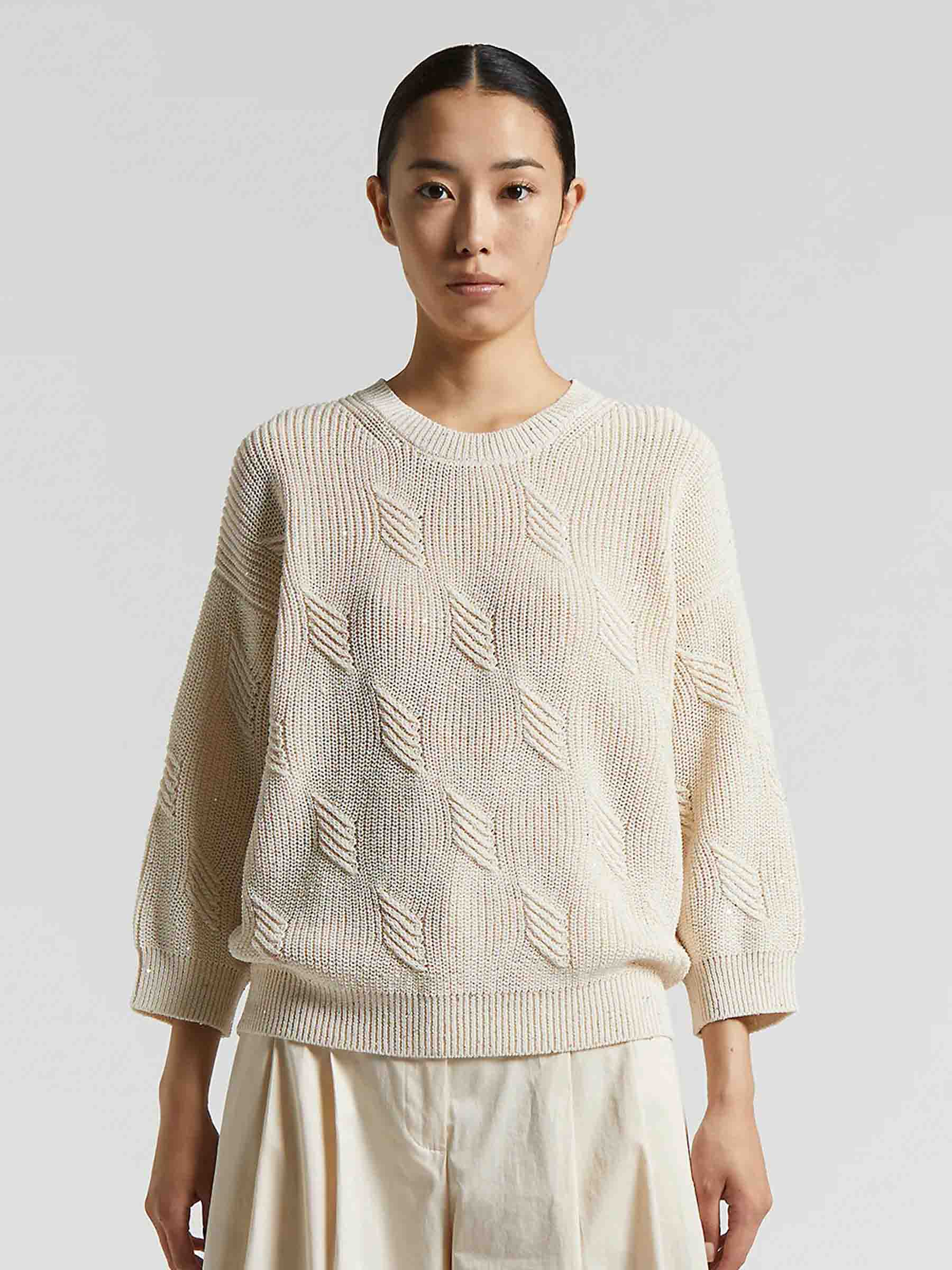 Outlet online Peserico Mujer Jersey Lentejuelas Algodón color Beige sku 711-003266 01 - Foto 2
