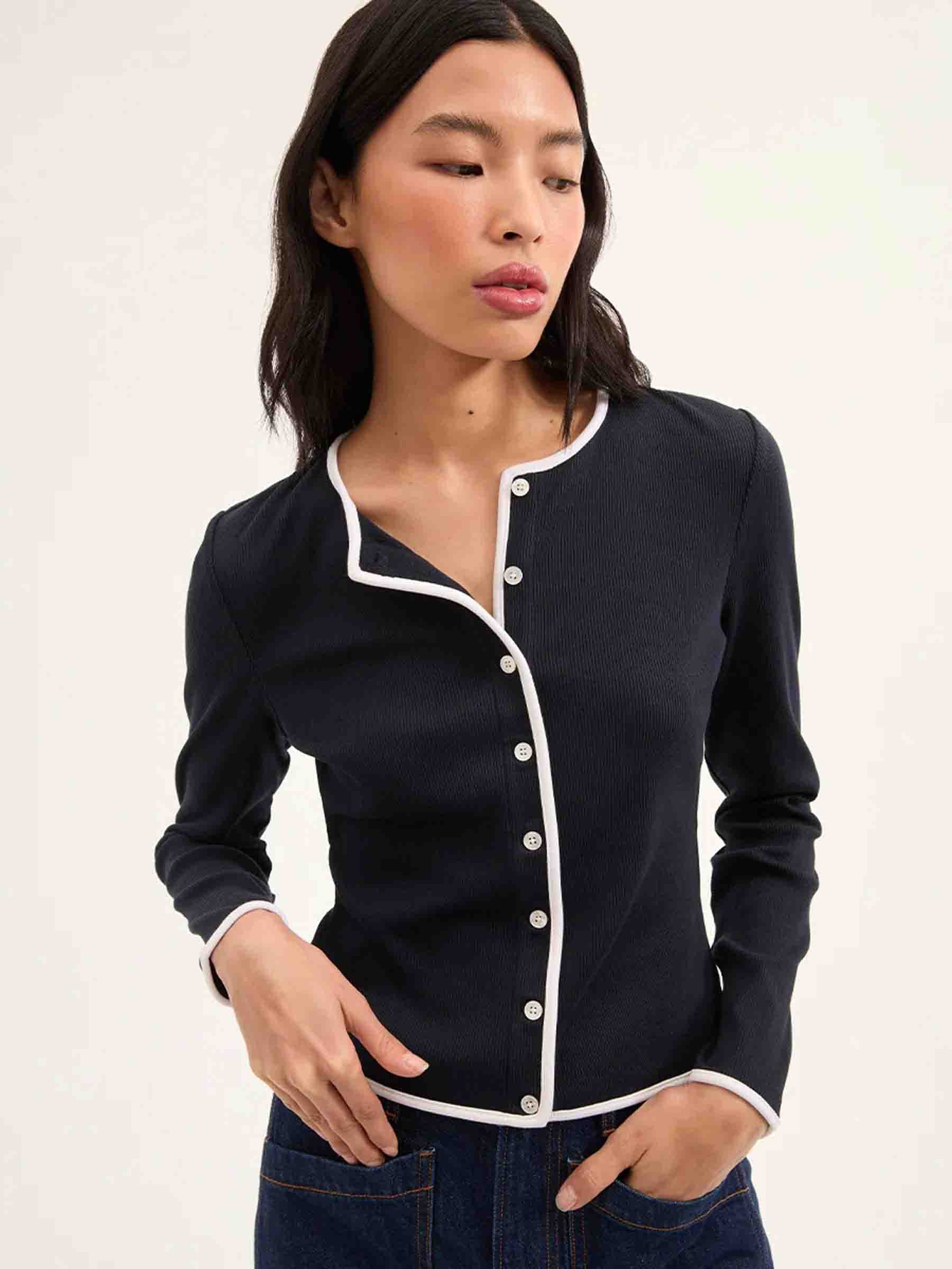 Outlet online Veronica Beard Mujer Cárdigan Algodón Wilmer color Azul Noche sku 713-000332 01 - Foto 2