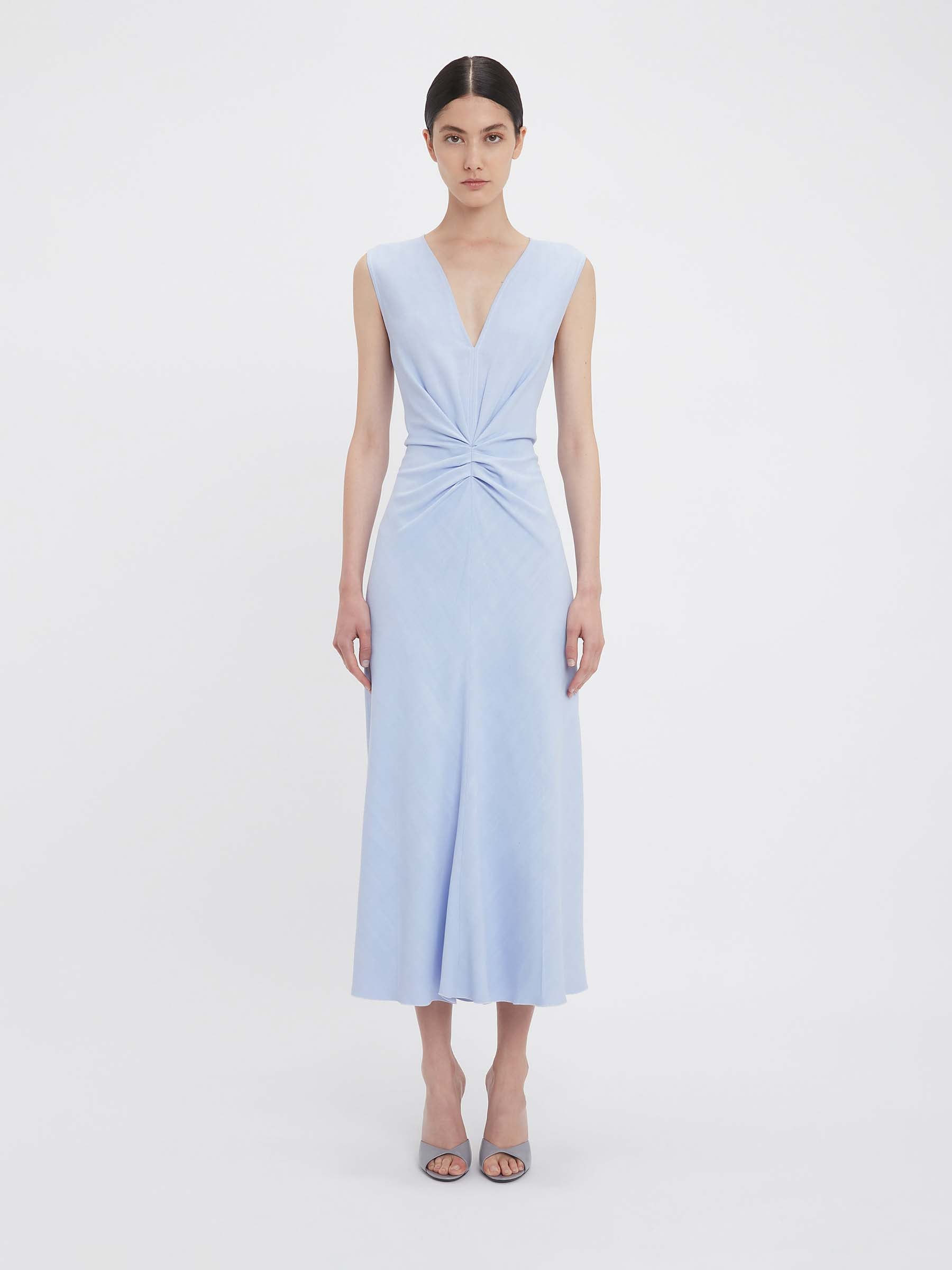 Outlet online Victoria Beckham Mujer Vestido Midi Fruncido color Azul Celeste sku 721-000370 01 - Foto 3
