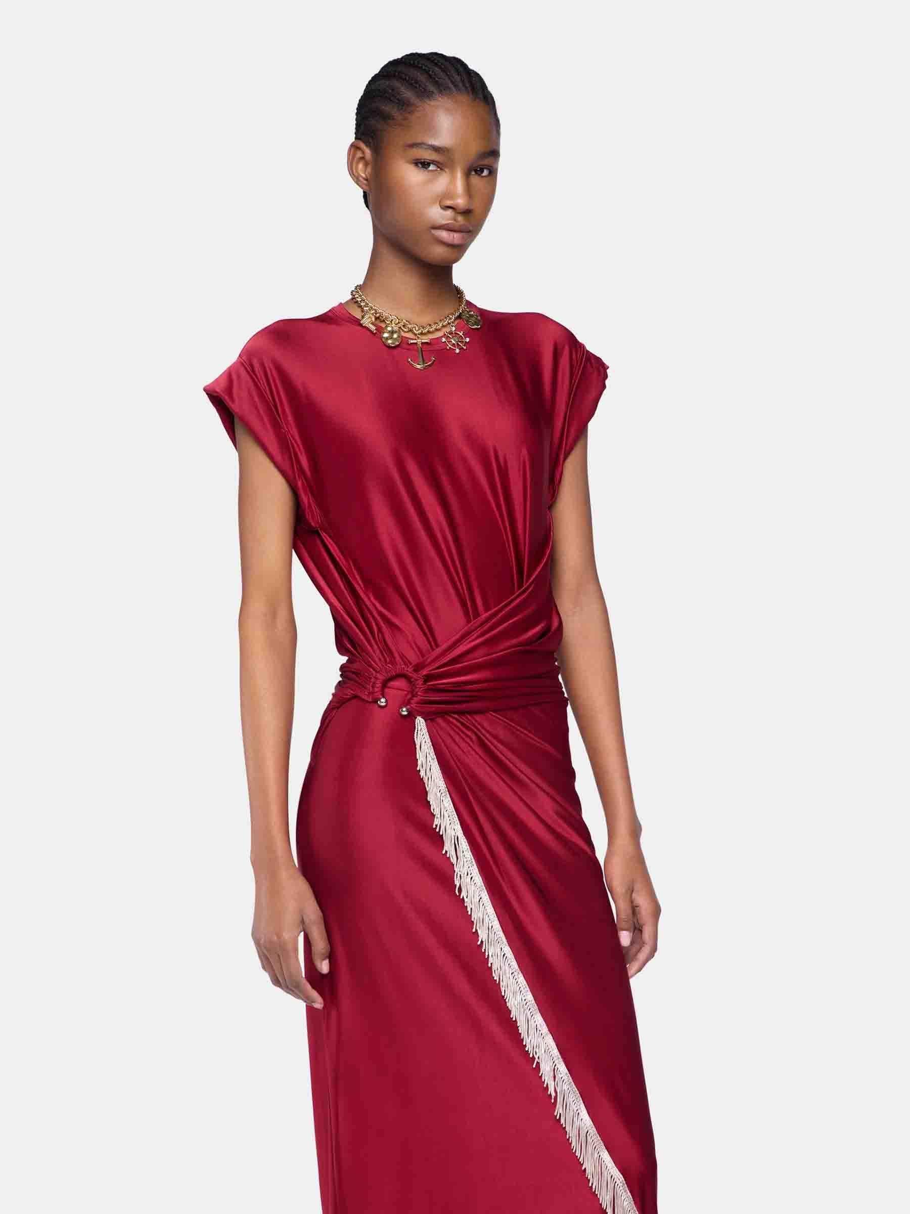 Outlet online Rabanne Mujer Vestido Maxi Jersey color Burdeos sku 721-000533 01 - Foto 3