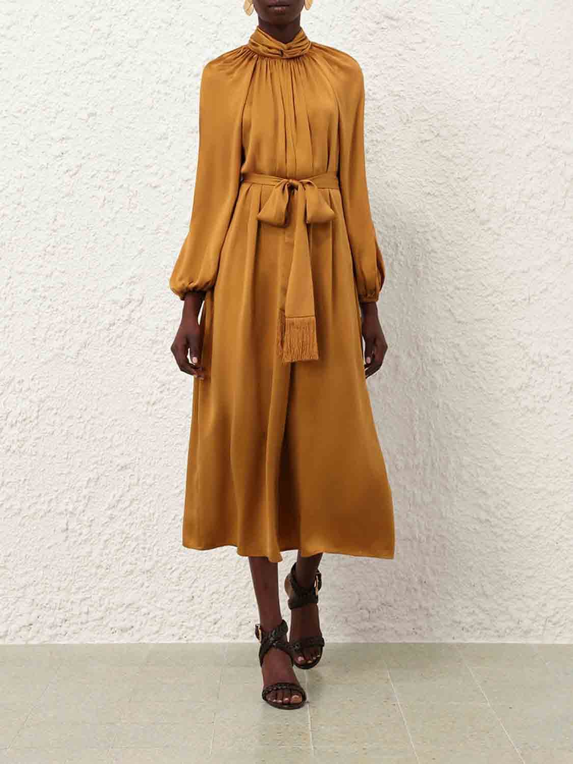 Outlet online Zimmermann Mujer Vestido Midi Seda color Mostaza sku 721-000596 01 - Foto 2