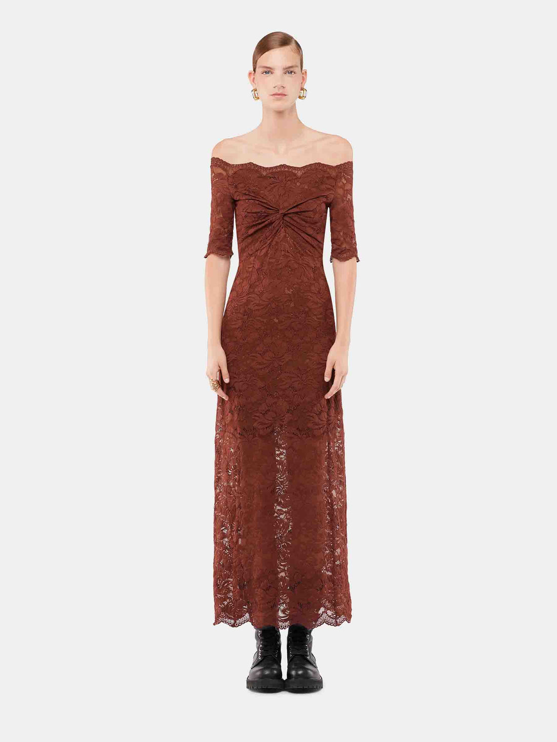 Outlet online Rabanne Mujer Vestido Midi Encaje color Marrón sku 721-000619 01 - Foto 2