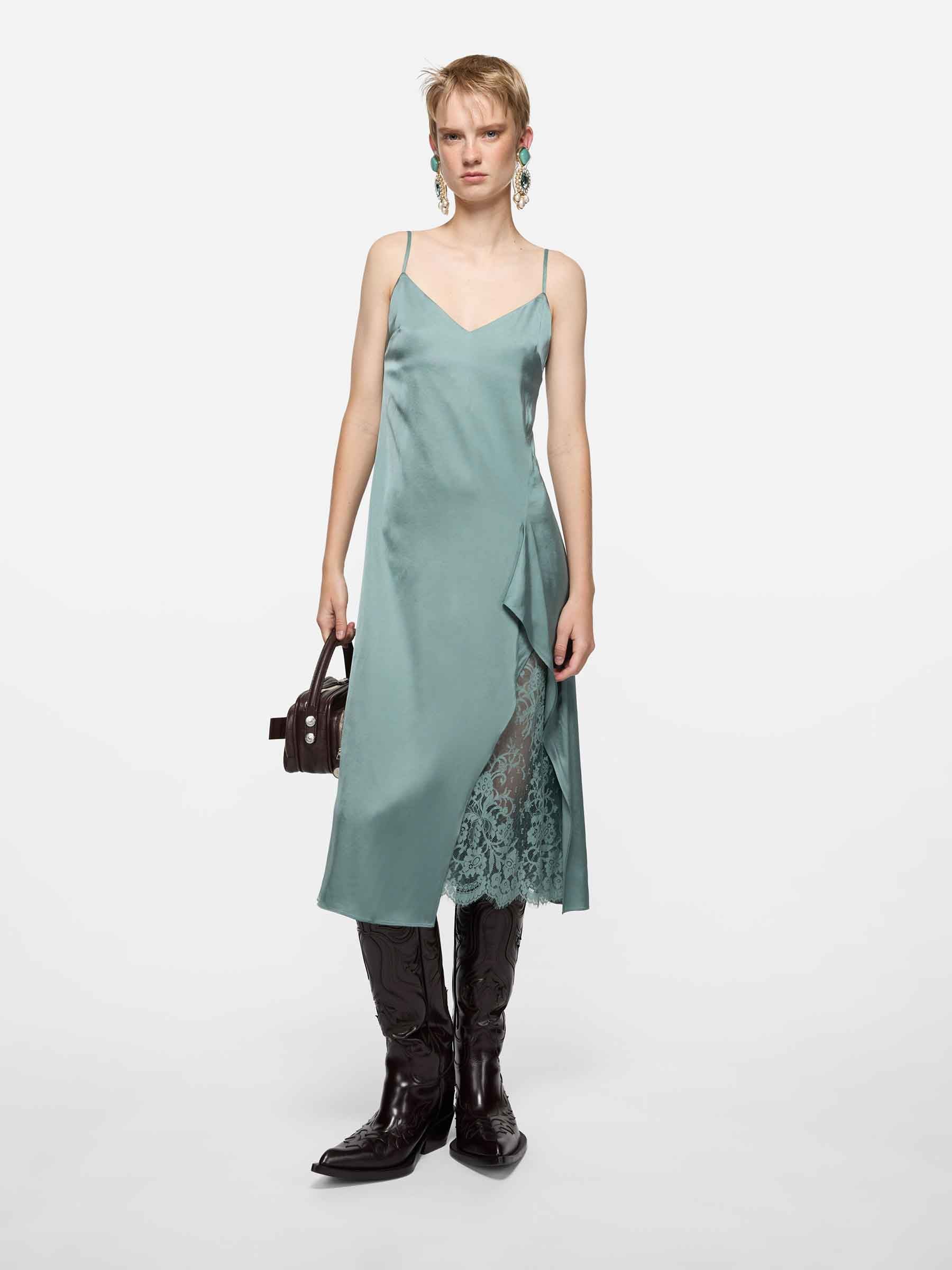 Acne Studios Mujer Barcelona Vestido Midi satin color Verde Turquesa sku 721-000693 01 - Foto 2