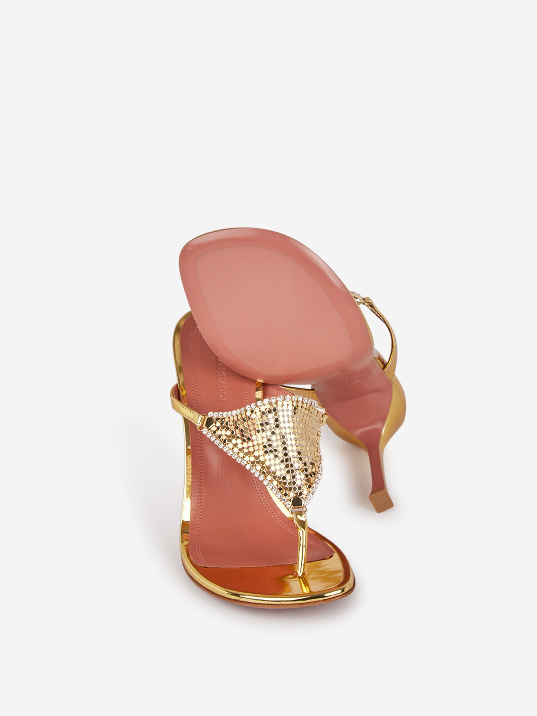 Outlet online Amina Muaddi Mujer Sandalias Tacón Cameron color Dorado sku 800-005316 02 - Foto 6