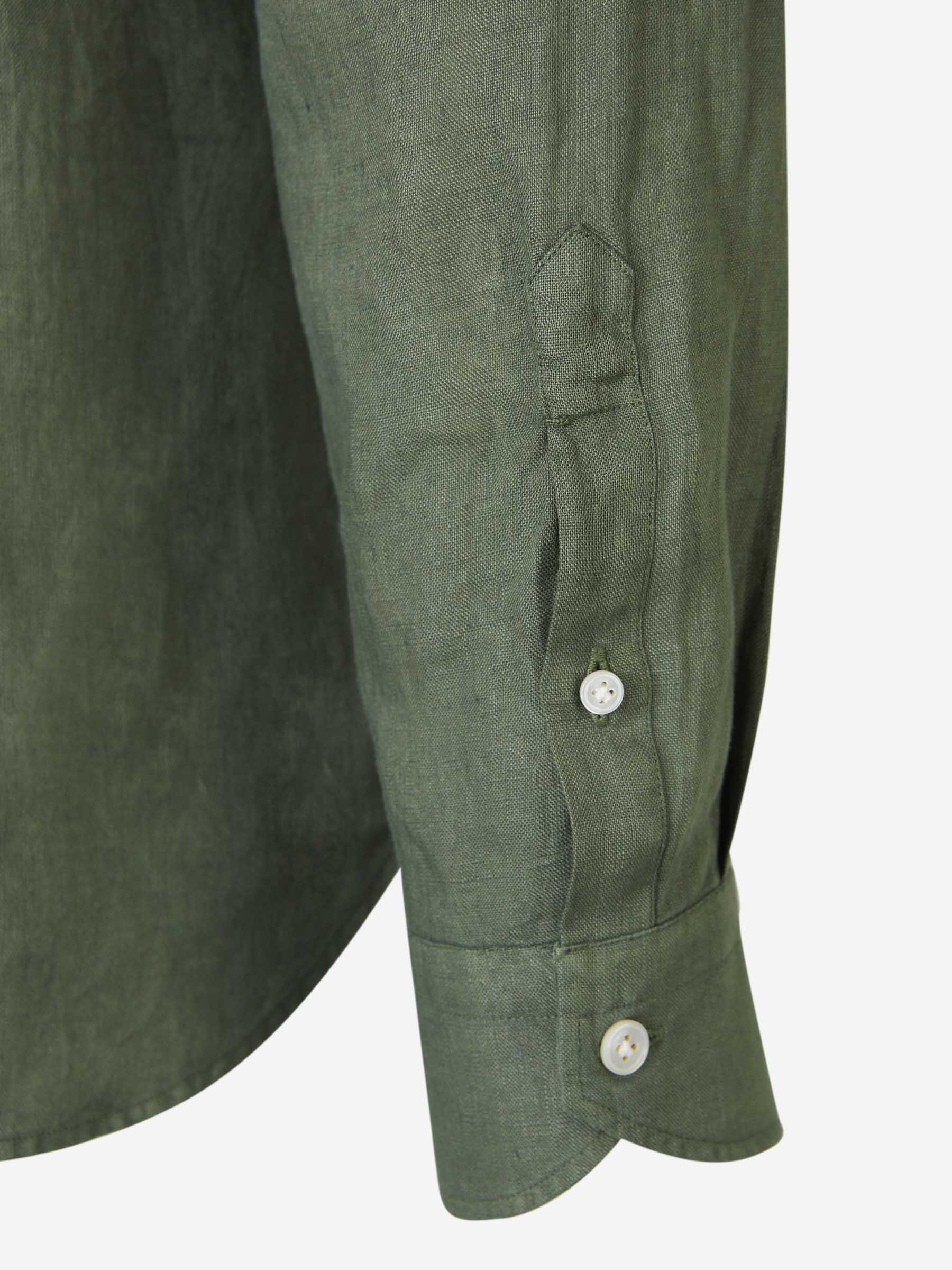Outlet online Vincenzo di Ruggiero Hombre Camisa Lisa Lino color Verde Militar sku 531-006149 02 - Foto 4