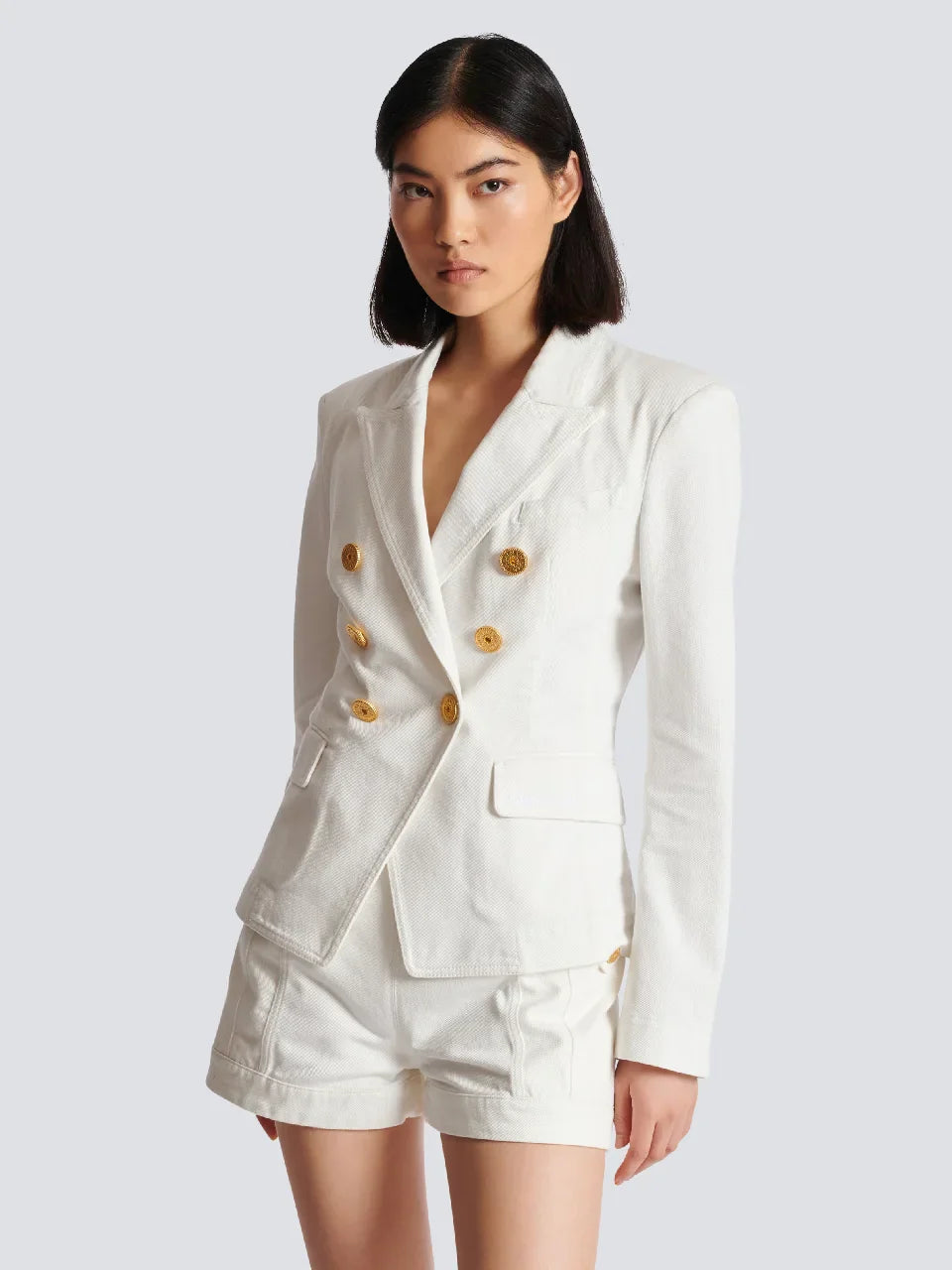 Outlet online Balmain Mujer Blazer Denim Botones color Blanco sku 741-002076 01 - Foto 2