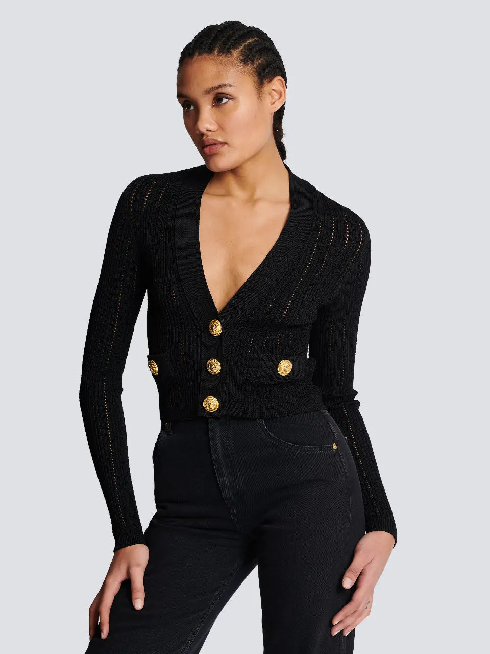 Outlet online Balmain Mujer Cárdigan Punto Cropped color Negro sku 713-000241 01 - Foto 2