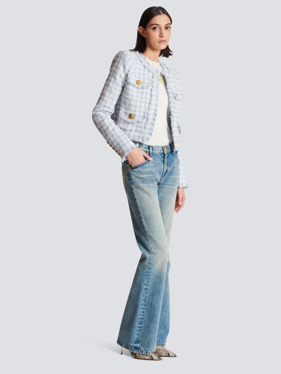 Outlet online Balmain Mujer Jeans Flare Algodón color Azul Denim sku 763-001489 00 - Foto 2