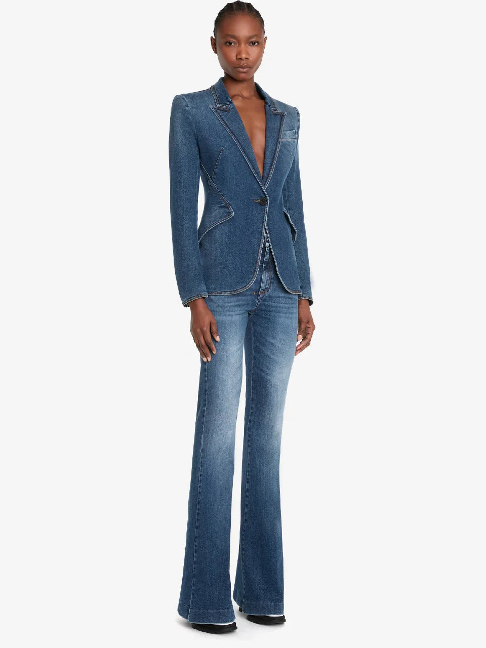 Outlet online McQueen Mujer Jeans Flare Algodón color Azul Denim sku 763-001508 01 - Foto 2