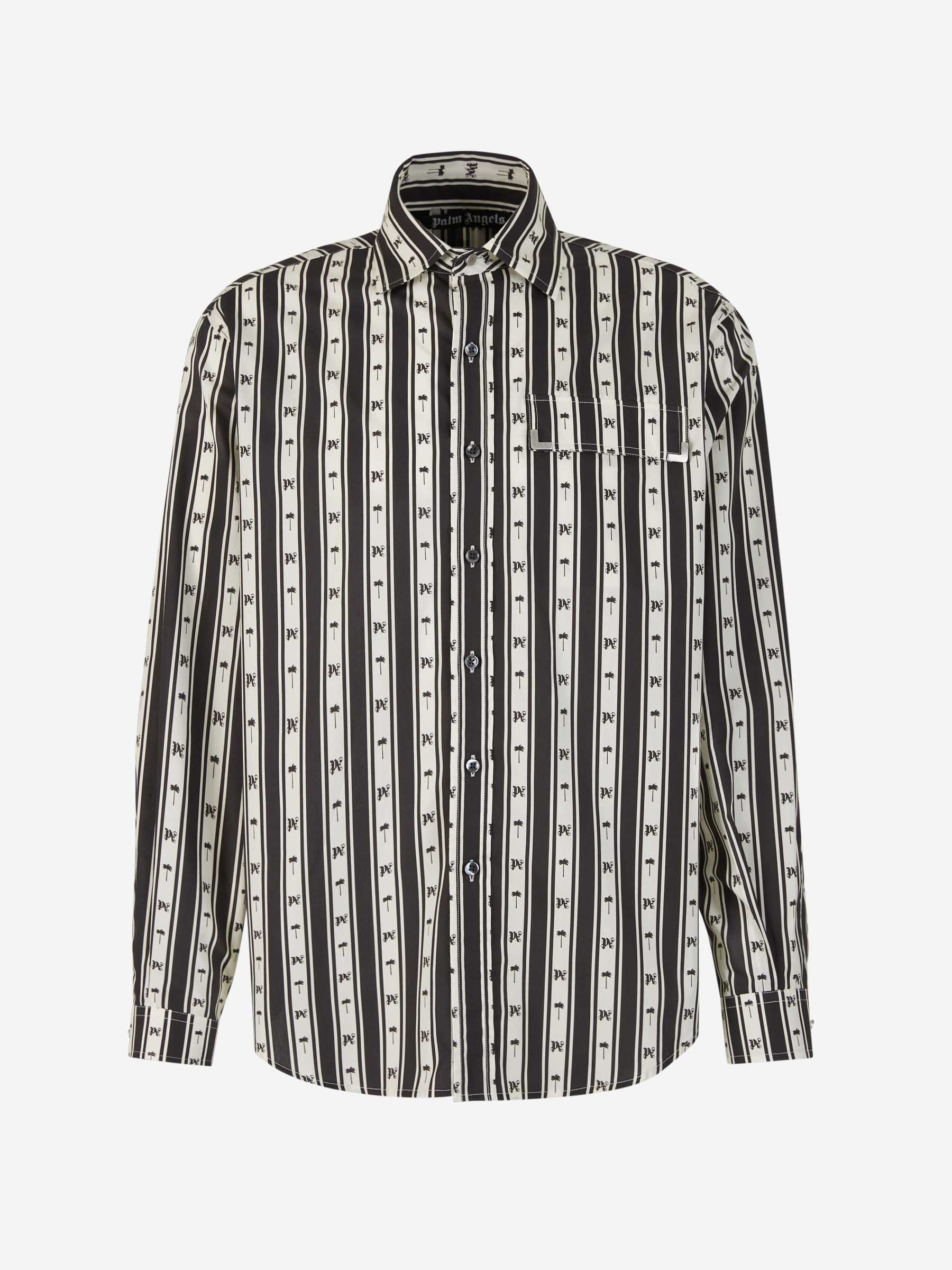 Outlet online Palm Angels Hombre Camisa Motivo Rayas Logo color Blanco y Negro sku 531-006195 01 - Foto 1
