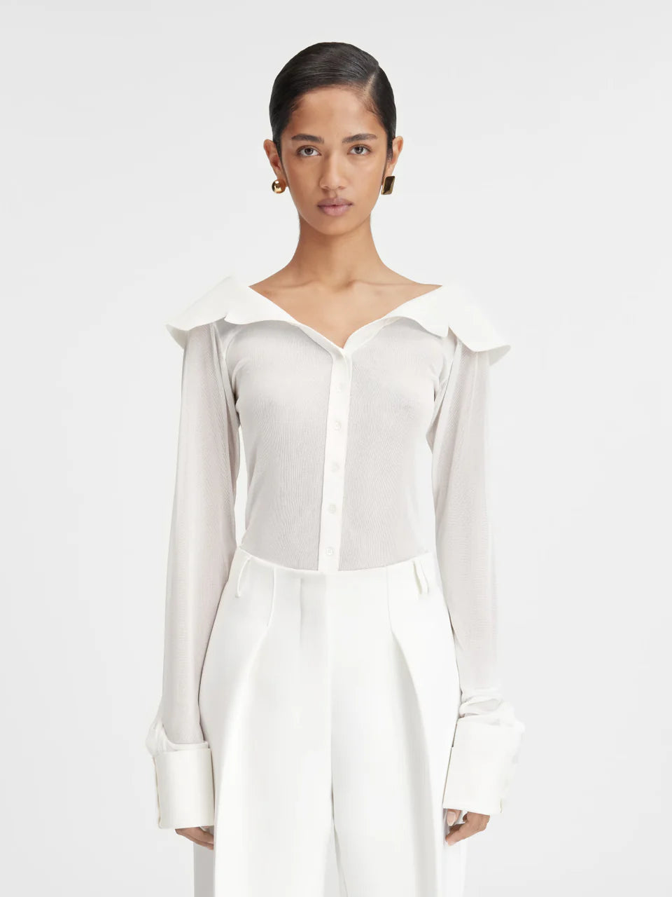 Outlet online Jacquemus Mujer Camisa La Chemise Brezza color Blanco sku 701-002015 01 - Foto 1