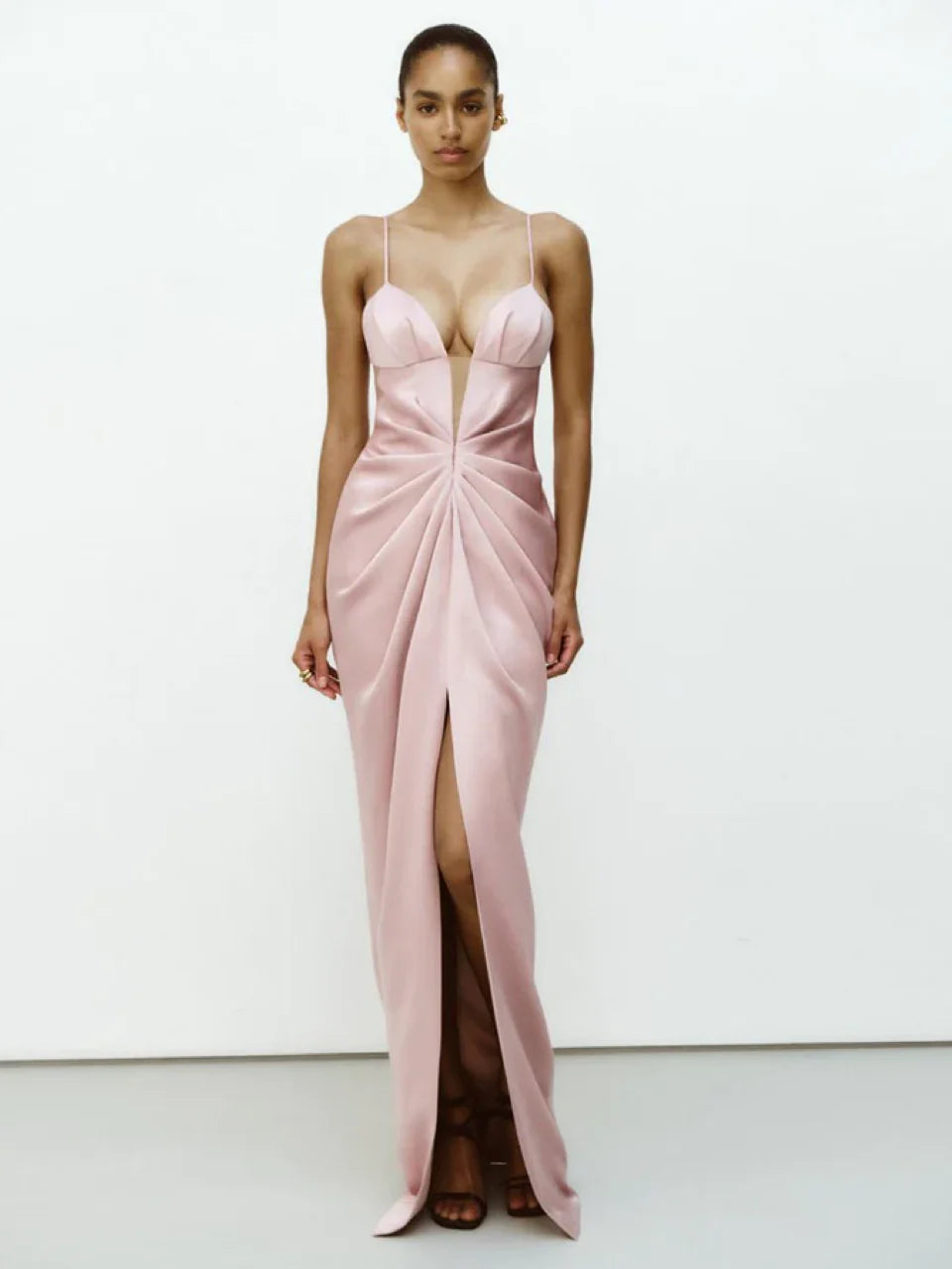 Outlet online Rasario Mujer Vestido Maxi Satén color Rosa Palo sku 732-001364 01 - Foto 1
