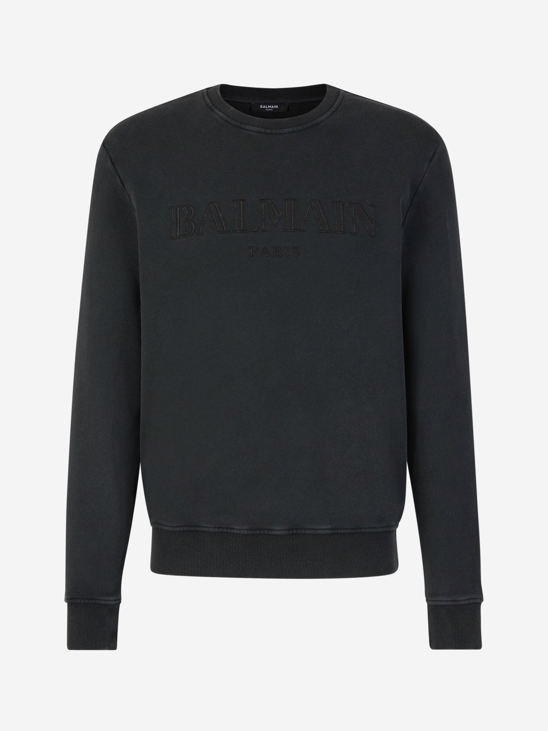 Outlet online Balmain Hombre Sudadera Sin Capucha Logo Algodón color Gris Antracita sku 545-001570 02 - Foto 1